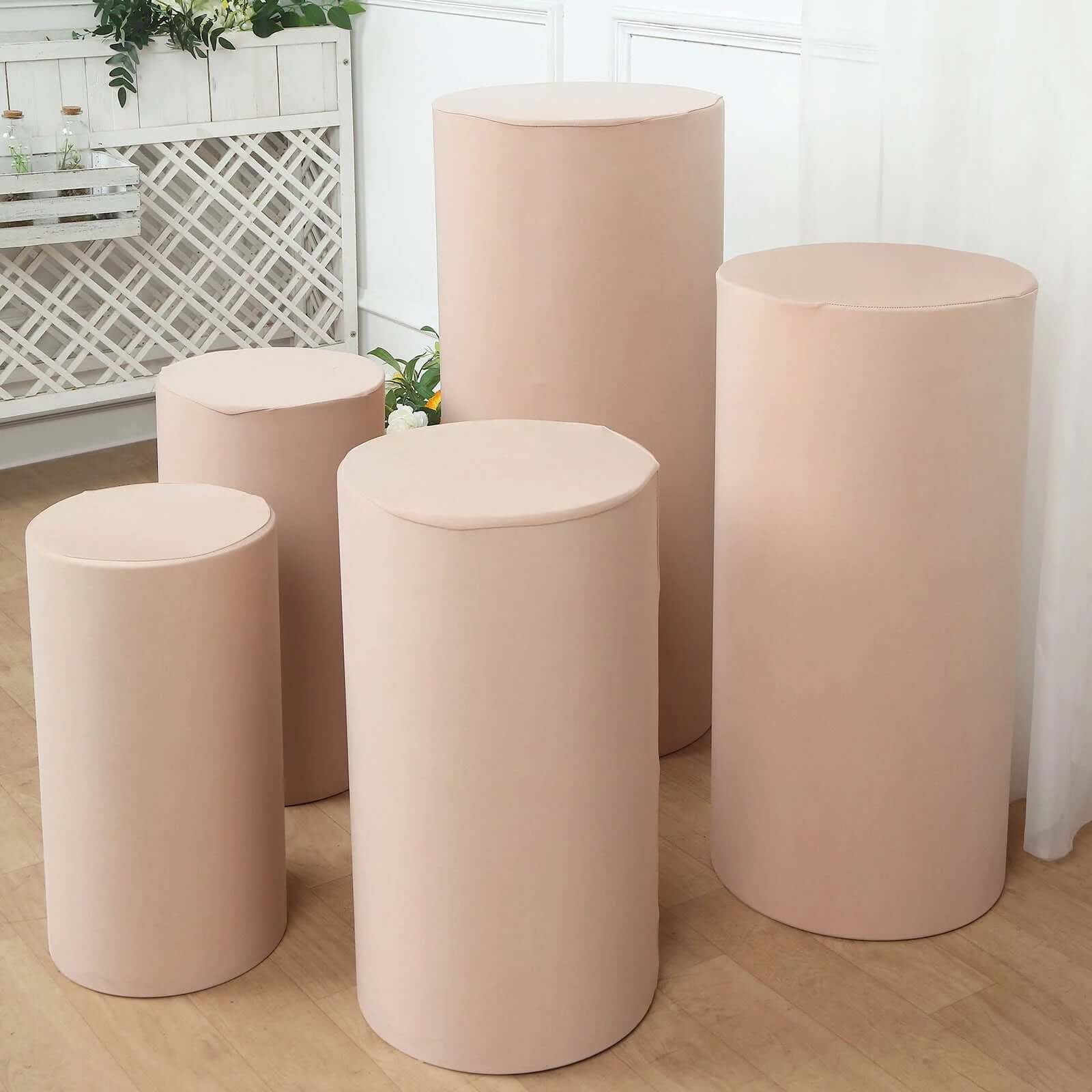 Set of 5 Nude Spandex Cylinder Pedestal Stand Covers, Stretchable Pillar Prop Covers - 160 GSM