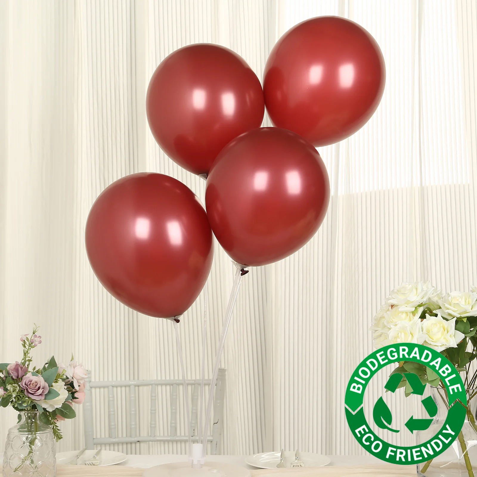 50 Pack Matte Pastel Burgundy Biodegradable Balloons 12, Round Eco-friendly Thick Latex Party Balloons