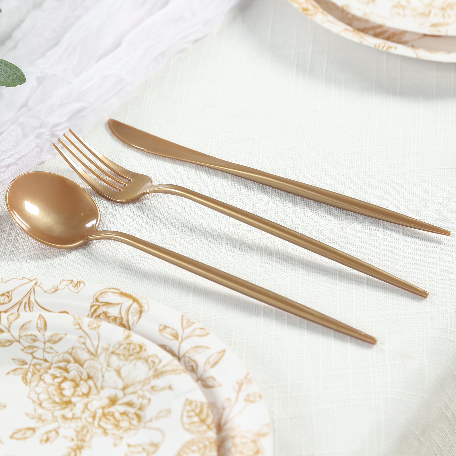60 Pack Plastic Silverware Set, Gold Heavy Duty Disposable Sleek Utensil Cutlery
