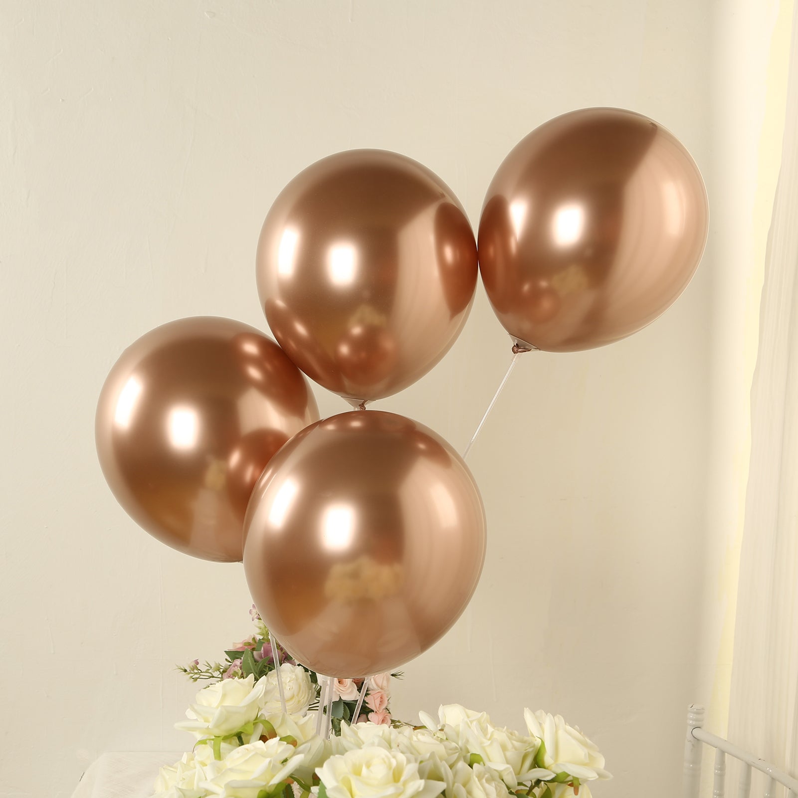 50 Pack Chrome Rose Gold Biodegradable Latex Balloons 12, Thick Eco Friendly Metallic Party Balloons