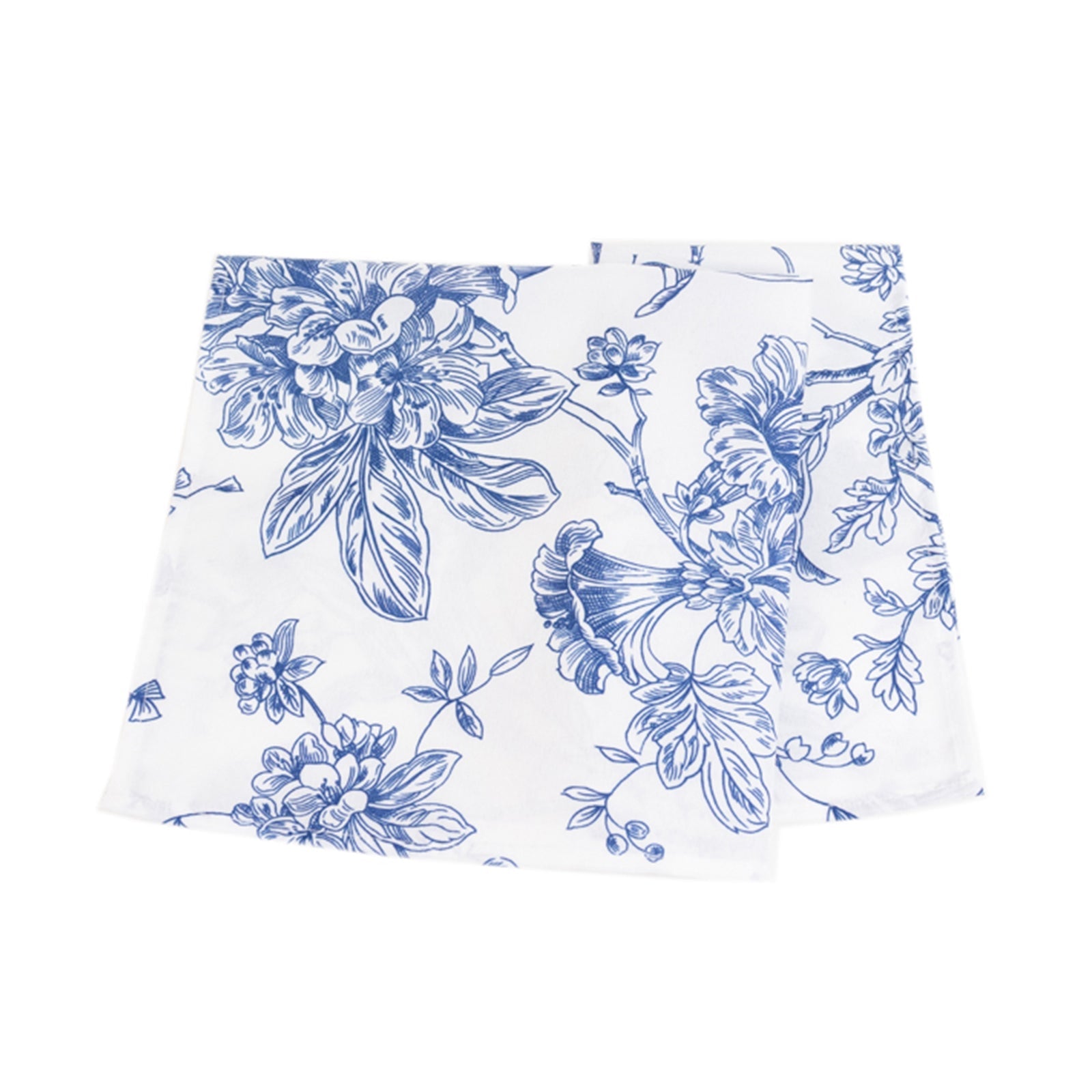 5 Pack Polyester 20x20 Dinner Napkins White with Blue French Toile Pattern - Reusable Floral Cloth Napkins