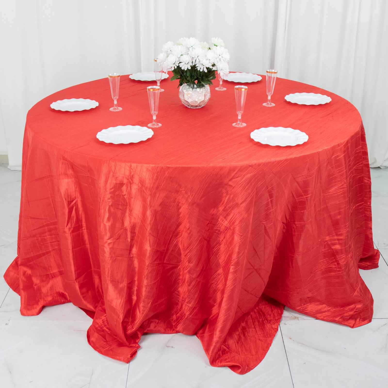 Taffeta 132 Round Tablecloth Red - Seamless Accordion Crinkle Table Cover