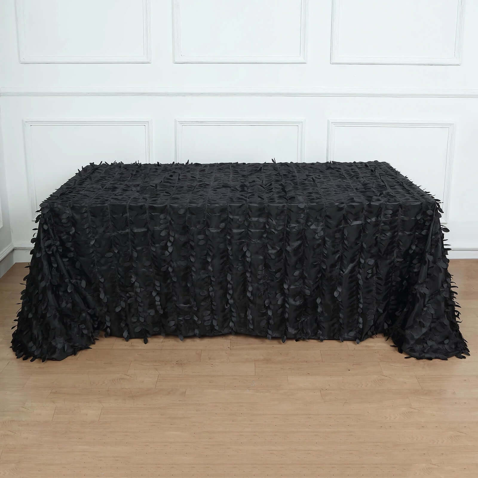 Taffeta 90x156 Rectangle Tablecloth Black | 3D Leaf Petal Design Seamless Table Cover