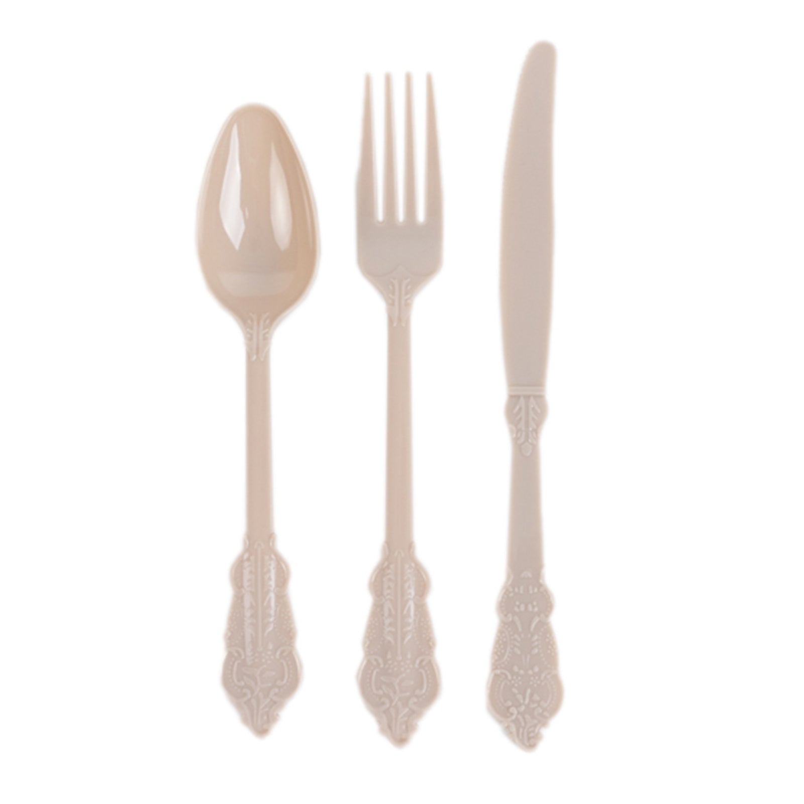 72 Pcs Plastic Silverware Set in Baroque Style Taupe - Heavy Duty Disposable Knife, Fork, and Spoon Set