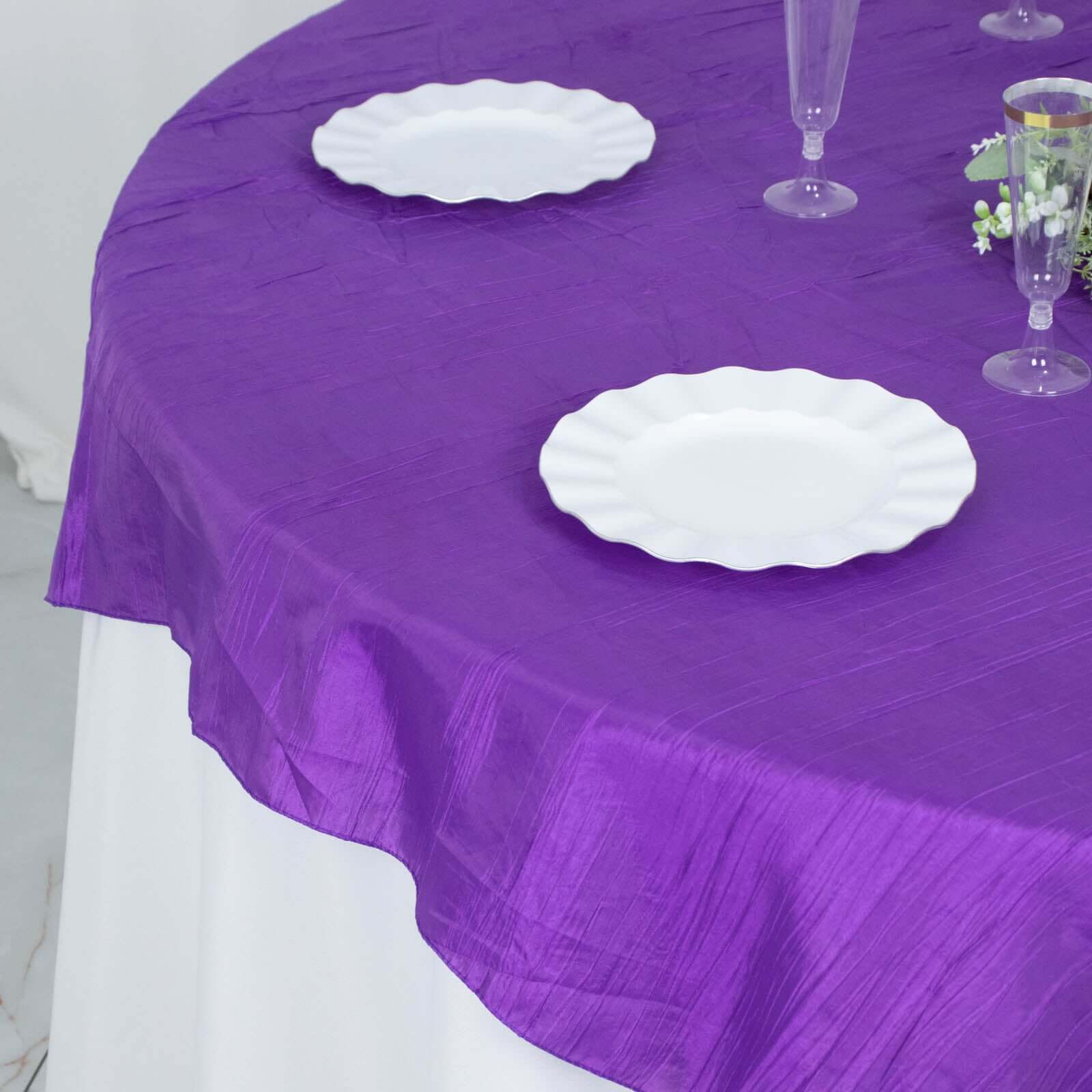 Taffeta 72x72 Table Overlay Square Tablecloth Purple - Accordion Crinkle Table Cover