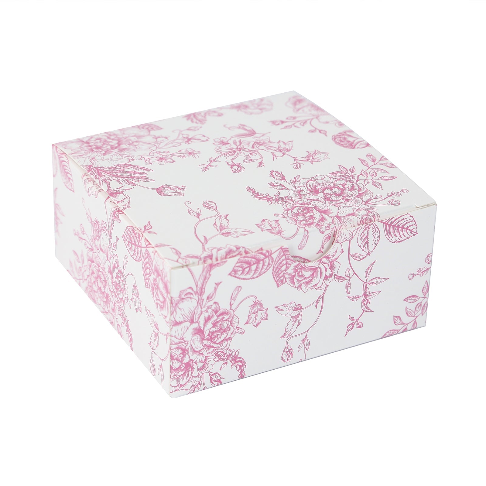 25 Pack Party Favors Boxes in French Toile Pattern, Matte Pink and White Candy Gift Boxes - Cardstock Paper - 4x4x2