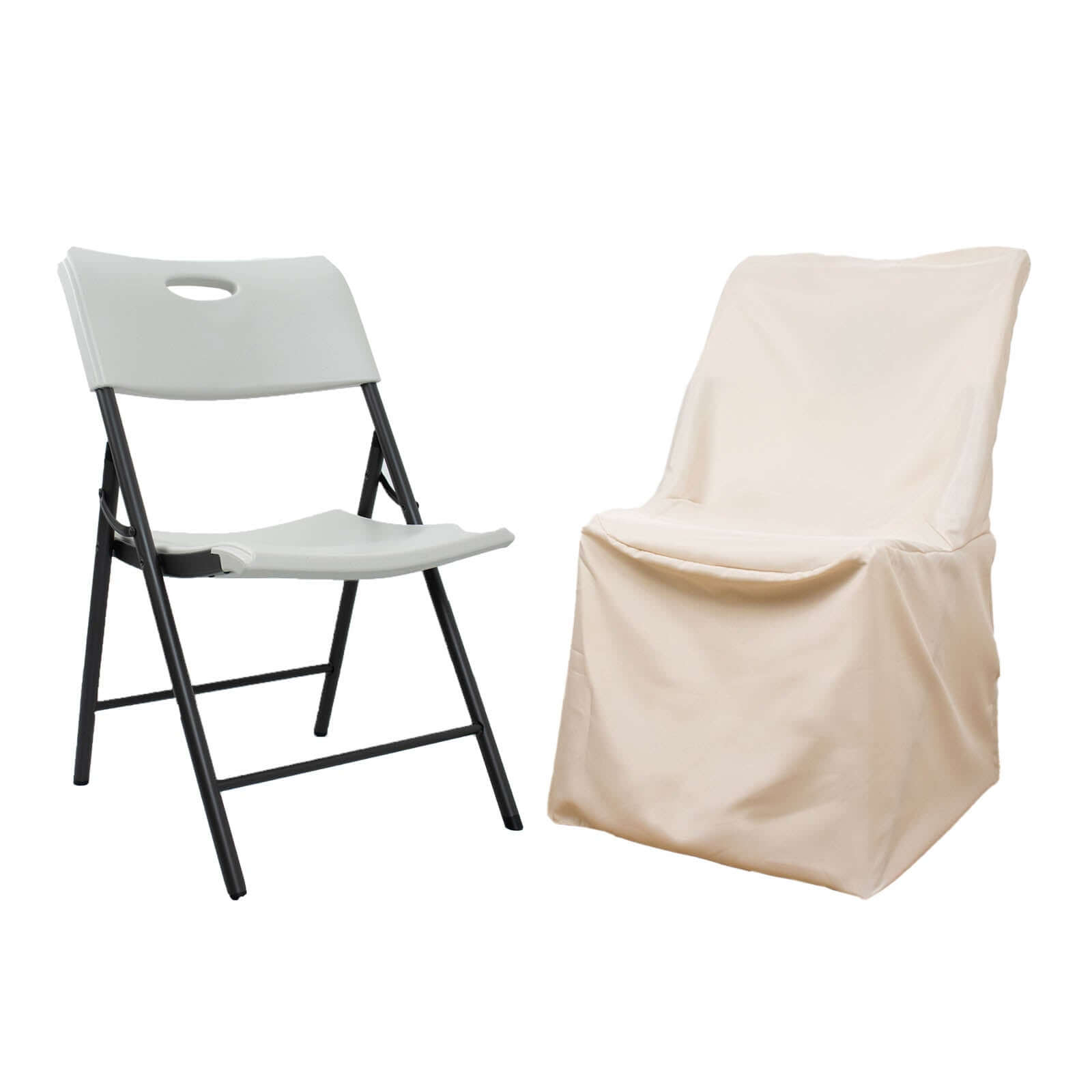 Polyester Chair Cover for Folding Lifetime Chairs Beige - Reusable Durable Slip-On Cover