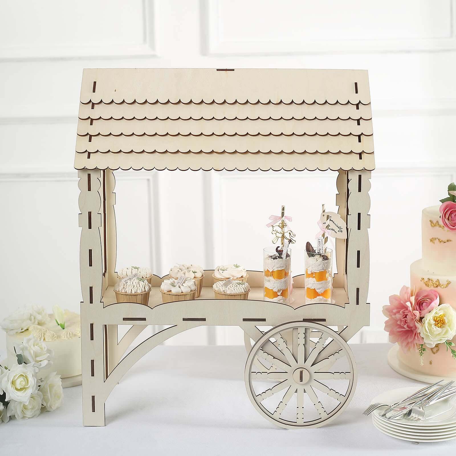 Mini Wooden Dessert Display Candy Cart Sweet Stall Design Natural - Tabletop Cupcake Stand 25