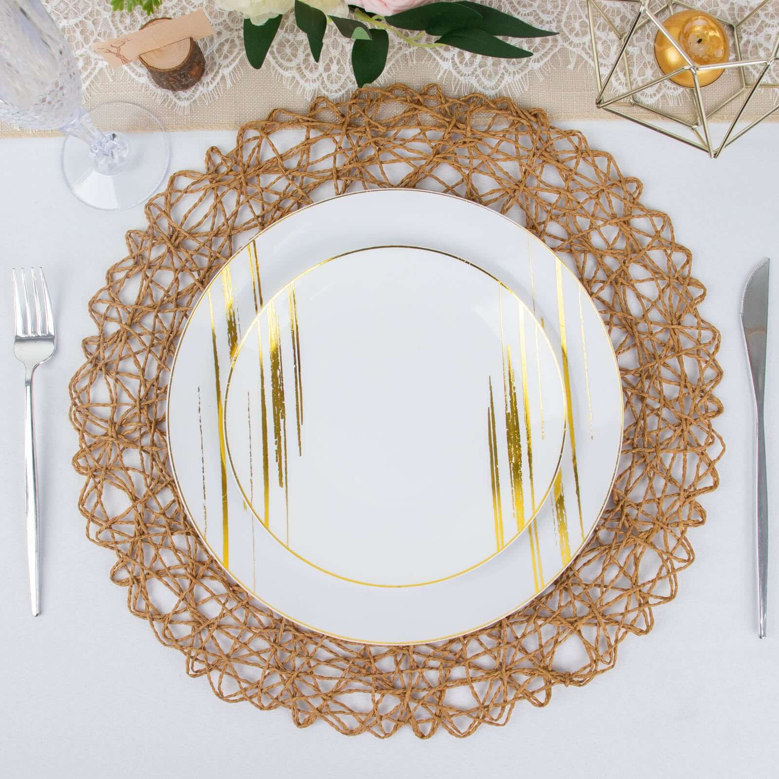 6-Pack Table Placemats Woven Fiber Design Natural Round - Disposable Mats for Dining and Events 15