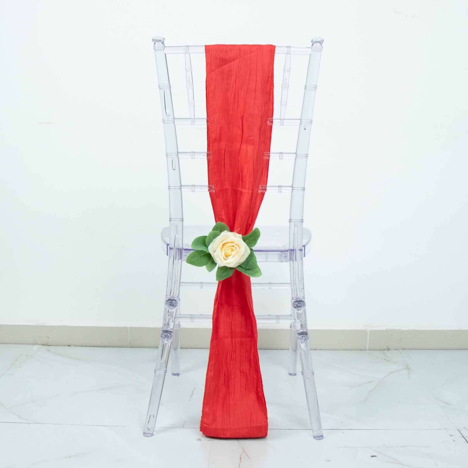 5 Pack Taffeta 6x106 Chair Sashes Red Accordion Crinkle Texture - Stylish Decor for Weddings & Gatherings