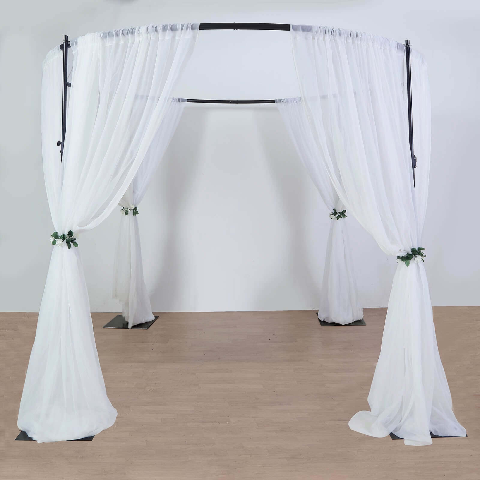 10ft Adjustable 4-Post Round Black Metal Backdrop Stand Canopy, Circular Wedding Event Arch Frame Chuppah