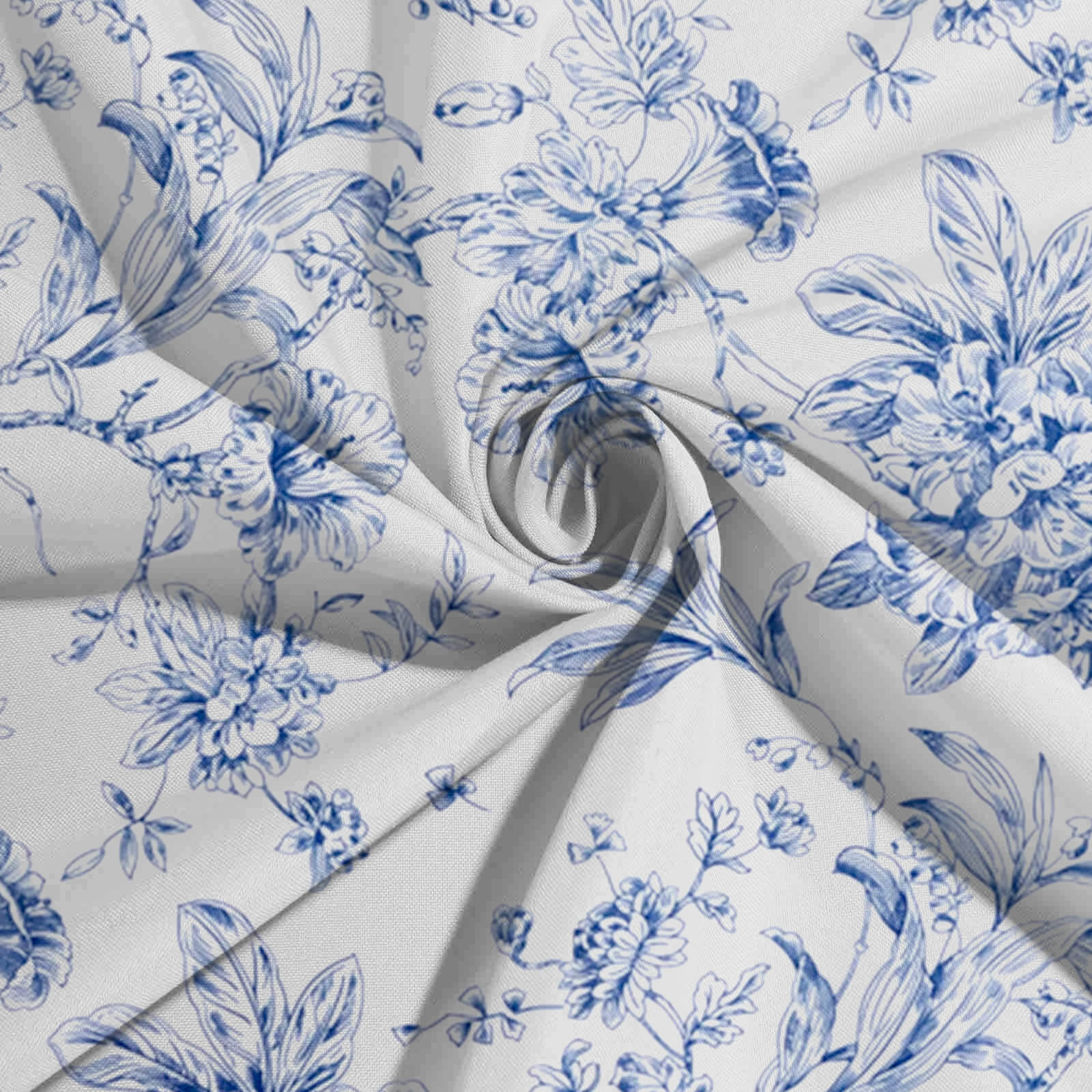 Polyester 70x70 Square Tablecloth White - Blue French Toile Pattern for Sophisticated Settings