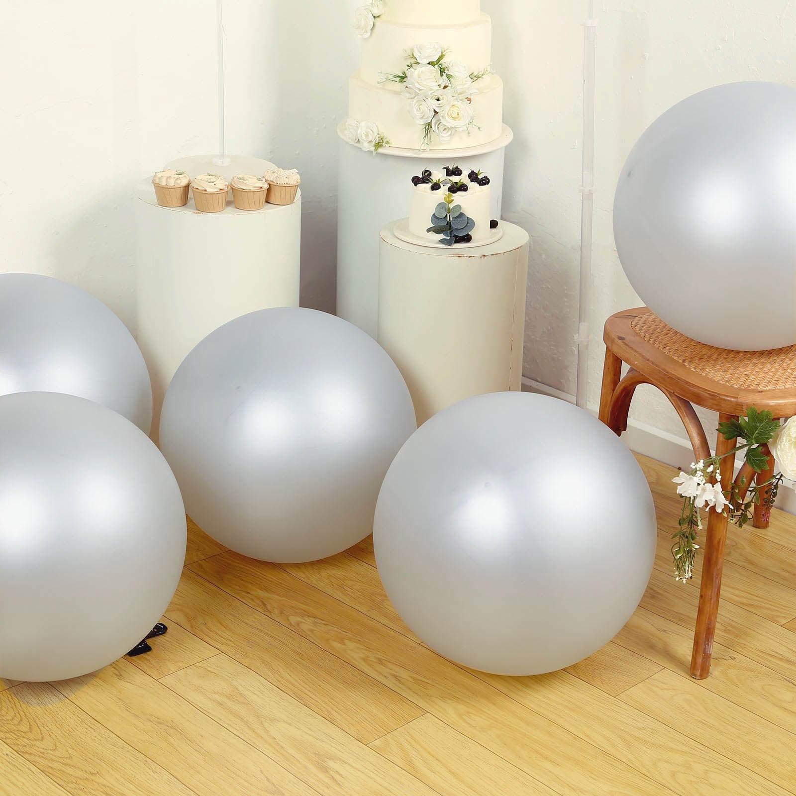 5 Pack Large Silver Biodegradable Balloons, 36 Thickened Extra Strong Eco-friendly Latex Helium Party Balloons