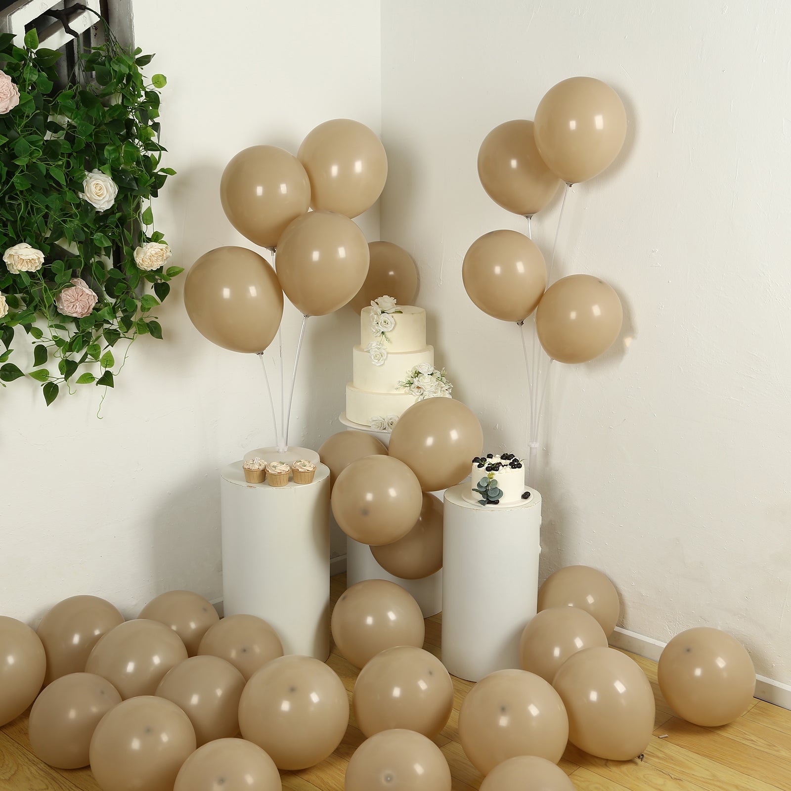 50 Pack Matte Pastel Taupe Biodegradable Balloons 12, Round Eco-friendly Thick Latex Party Balloons