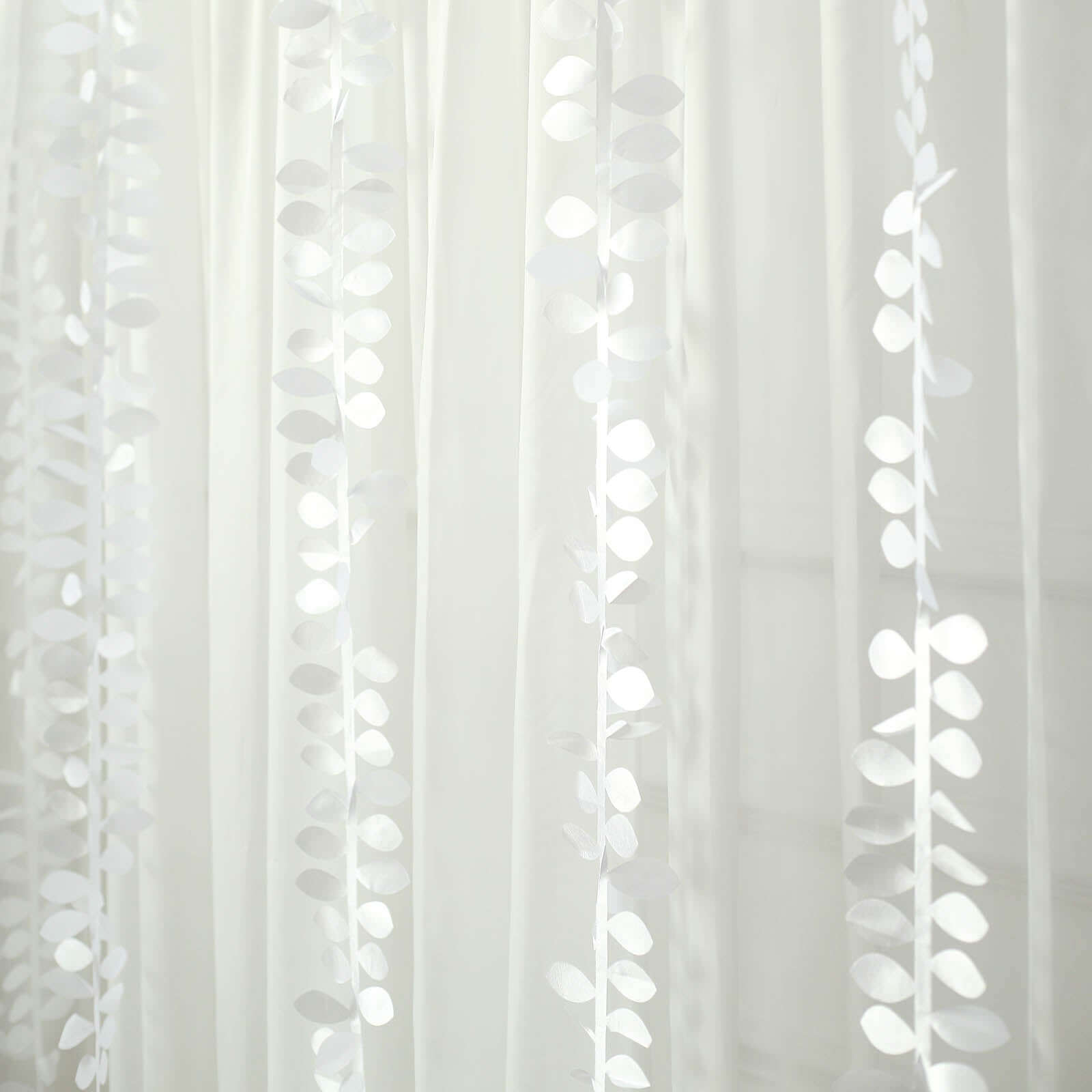 Taffeta Ribbon Sash with 4 Leaf Petal Design White 50ft - Sophisticated Artificial Fabric Garland for Events