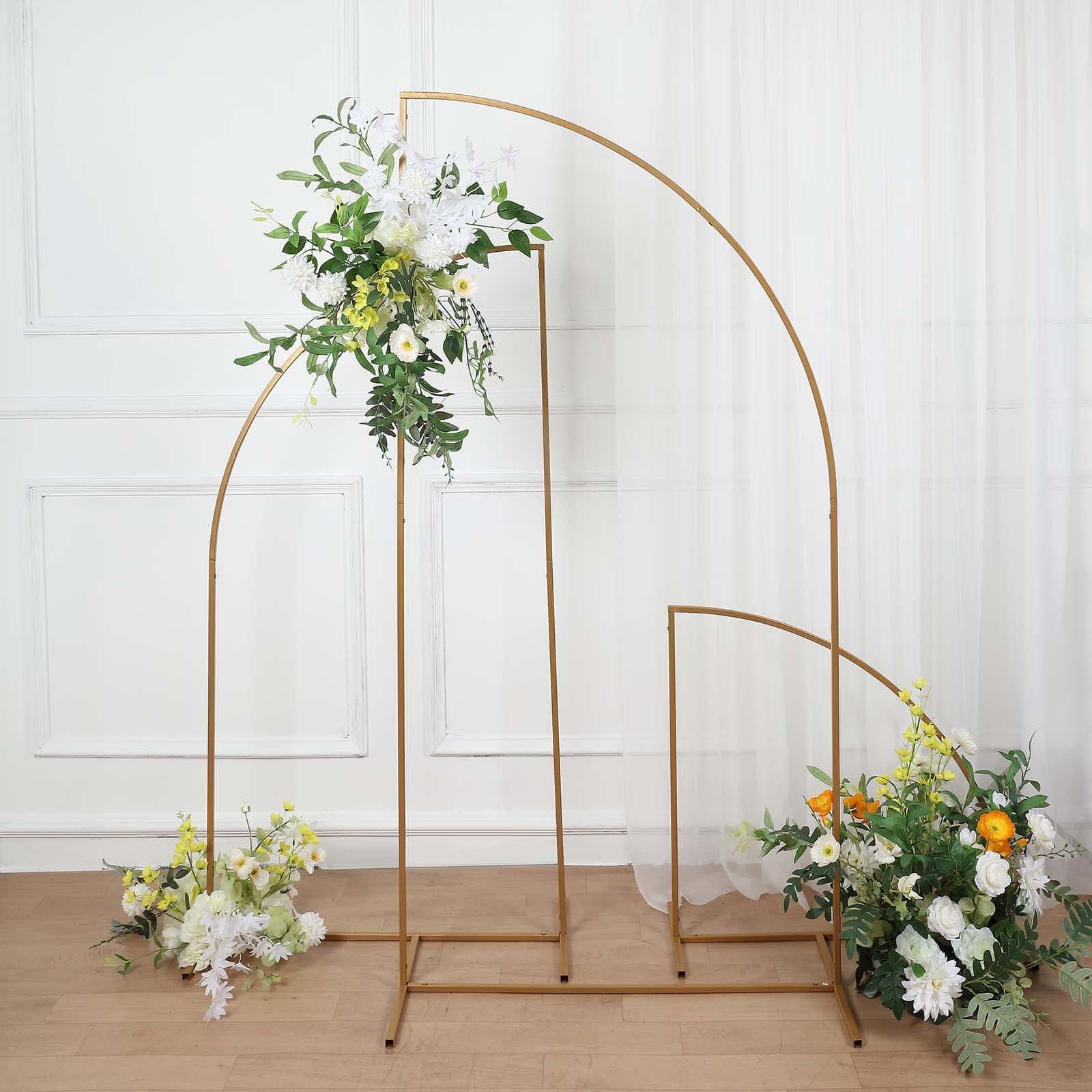 5ft Gold Metal Half Moon Floral Frame Wedding Arbor Stand, Chiara Backdrop Display Arch