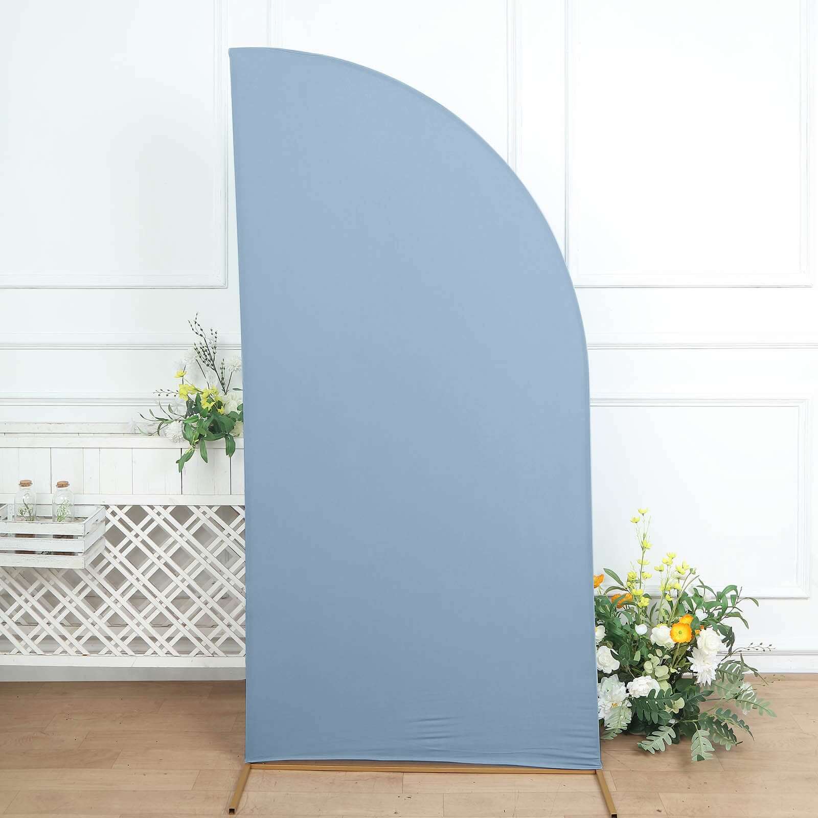 7ft Matte Dusty Blue Spandex Half Moon Chiara Backdrop Stand Cover, Custom Fitted Wedding Arch Cover