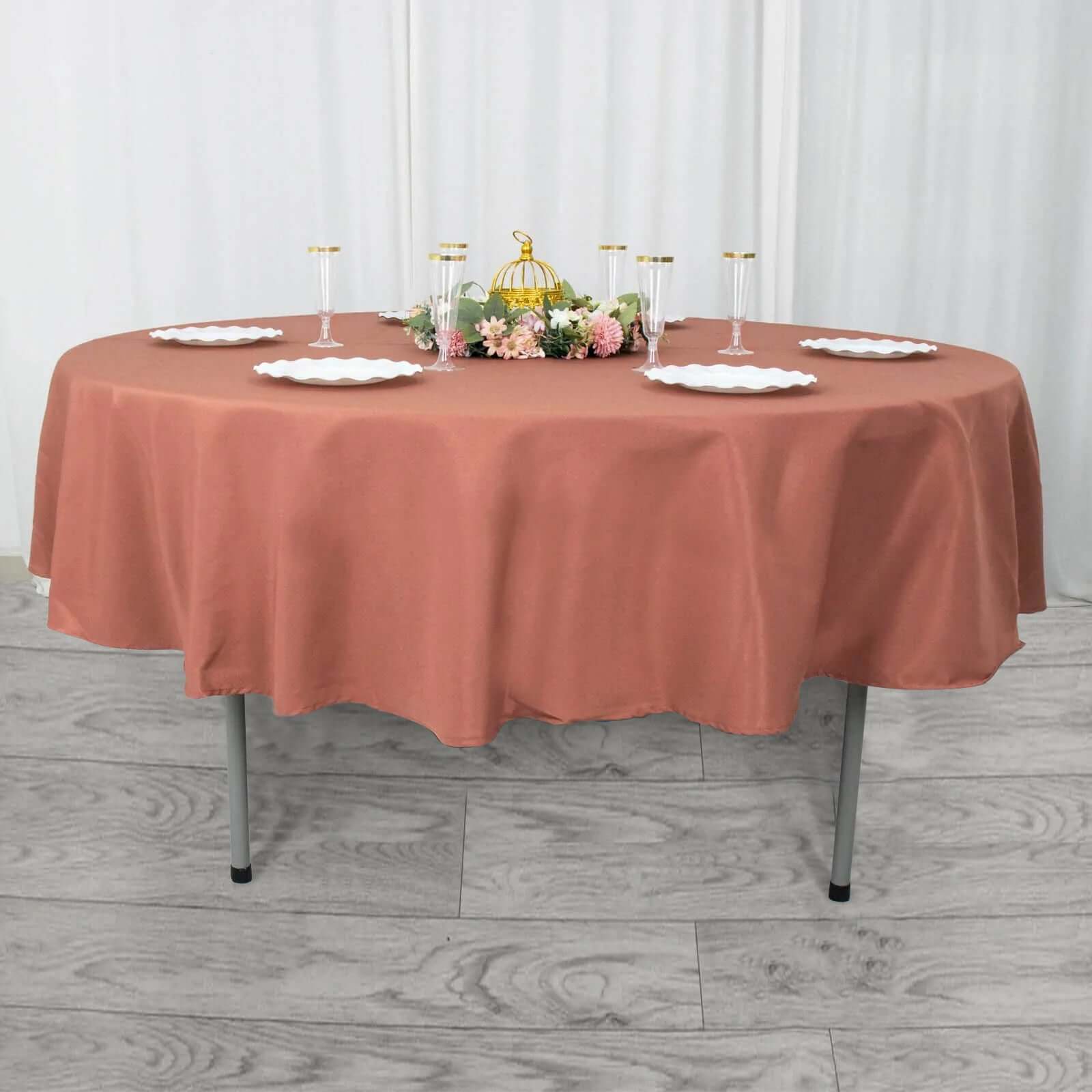 Premium Polyester 90 Round Tablecloth Terracotta (Rust) - Stain and Wrinkle-Resistant Design with 220GSM Thickness Table Cover