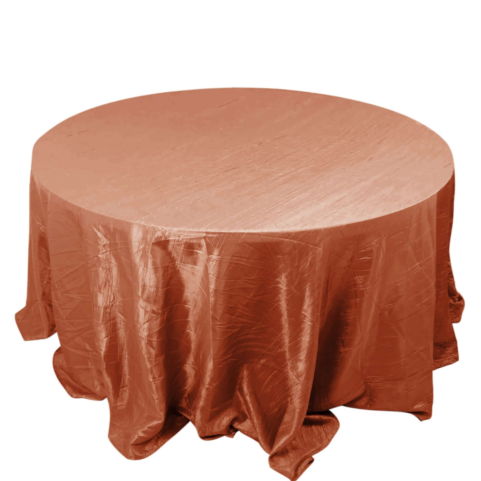 Taffeta 132 Round Tablecloth Terracotta (Rust) - Seamless Accordion Crinkle Table Cover