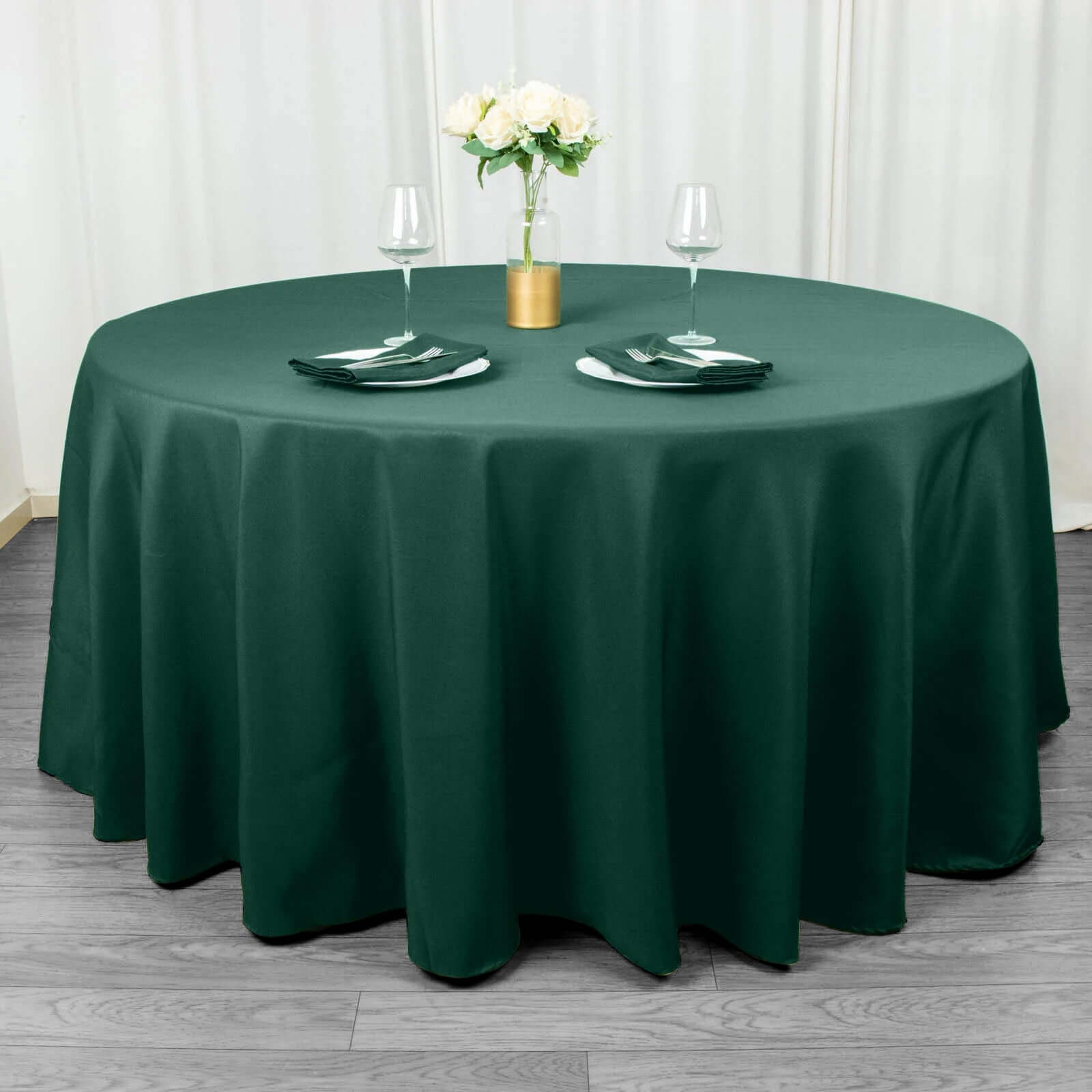 Premium Polyester 120 Round Tablecloth Hunter Emerald Green - Seamless 220GSM Wrinkle-Resistant Table Cover