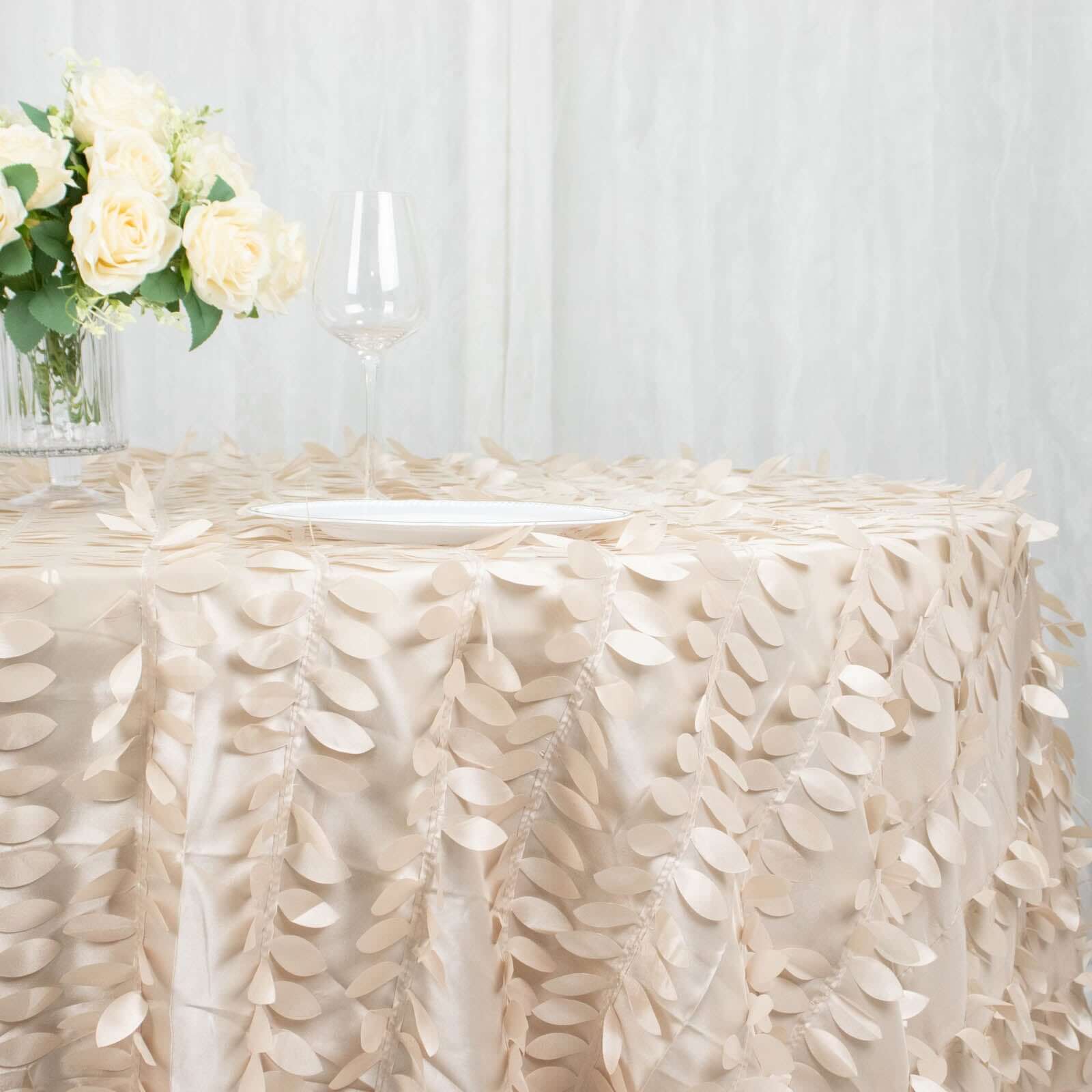 Taffeta 132 Round Tablecloth Beige 3D | 3D Leaf Petal Design Seamless Table Cover