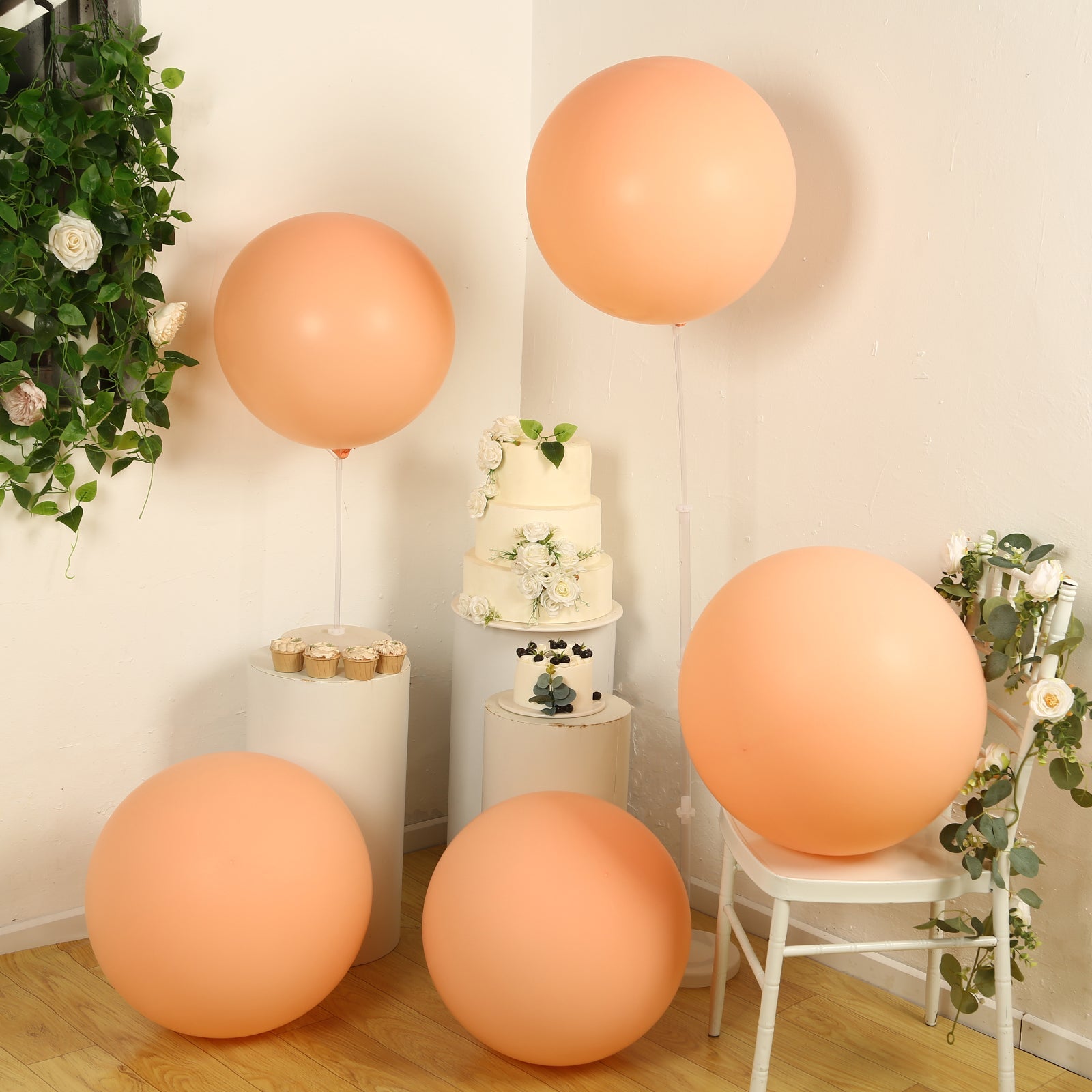 5 Pack Large Matte Pastel Blush Biodegradable Balloons, 36 Round Eco-friendly Thickened Latex Party Balloons