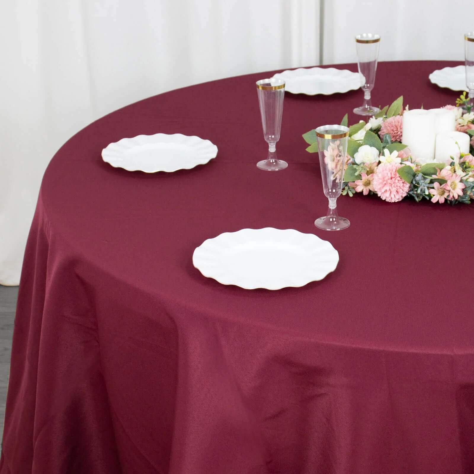 Premium Polyester 132 Round Tablecloth Burgundy - Seamless 220GSM Wrinkle-Resistant Table Cover