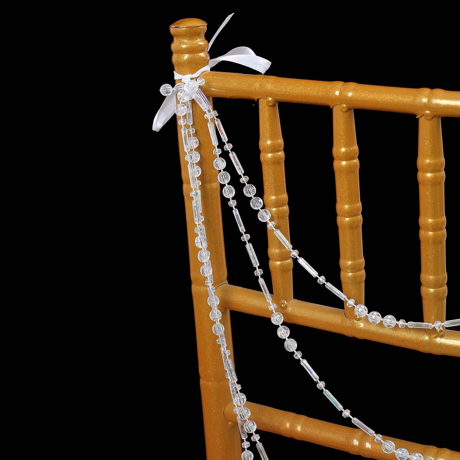 Faux Pearl Beaded 16 Chair Back Garland Sash Iridescent Gatsby-Inspired Style - Pre-Tied Chic Wedding Decor for Chiavari Chairs