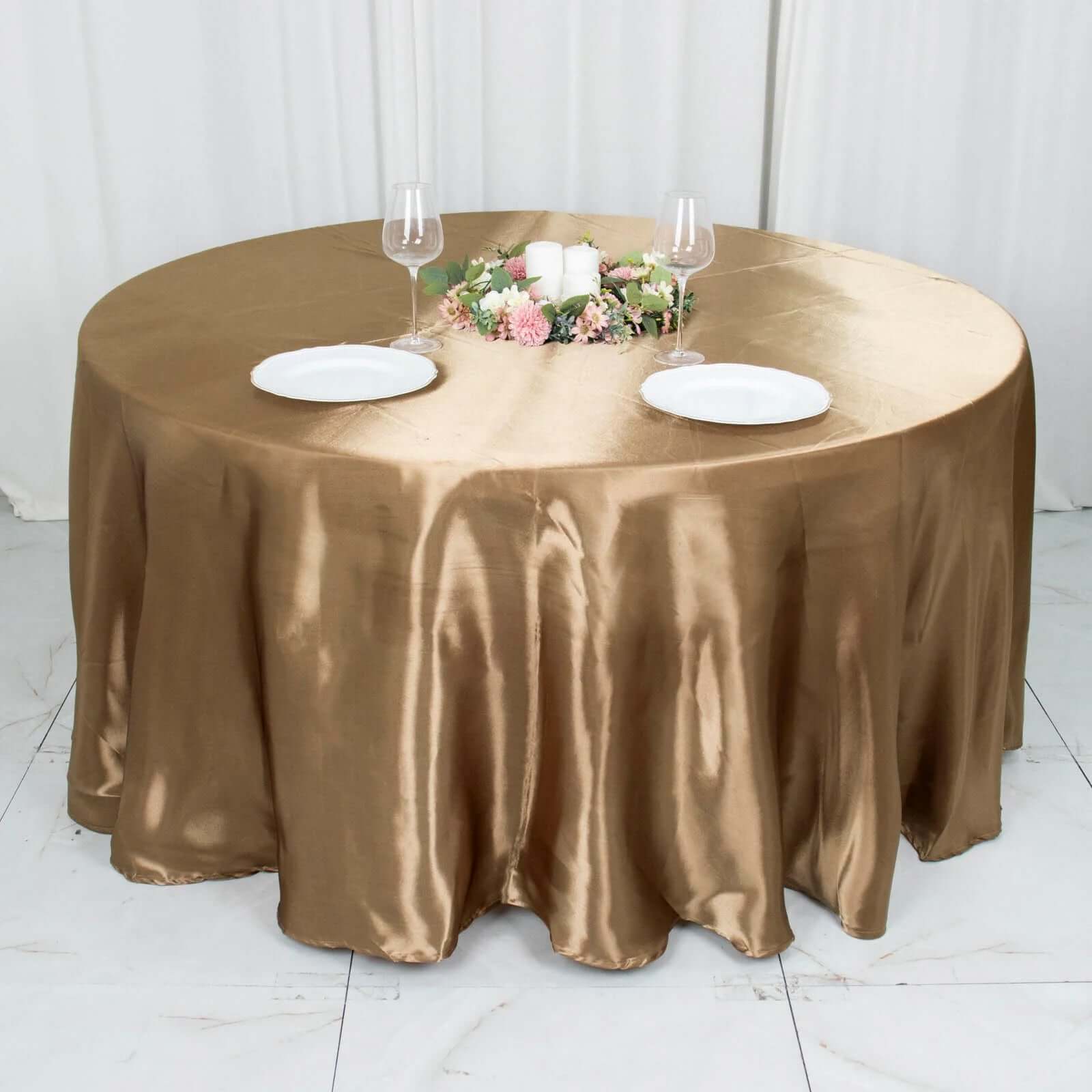 Satin 120 Round Tablecloth Taupe - Stylish Seamless Table Cover