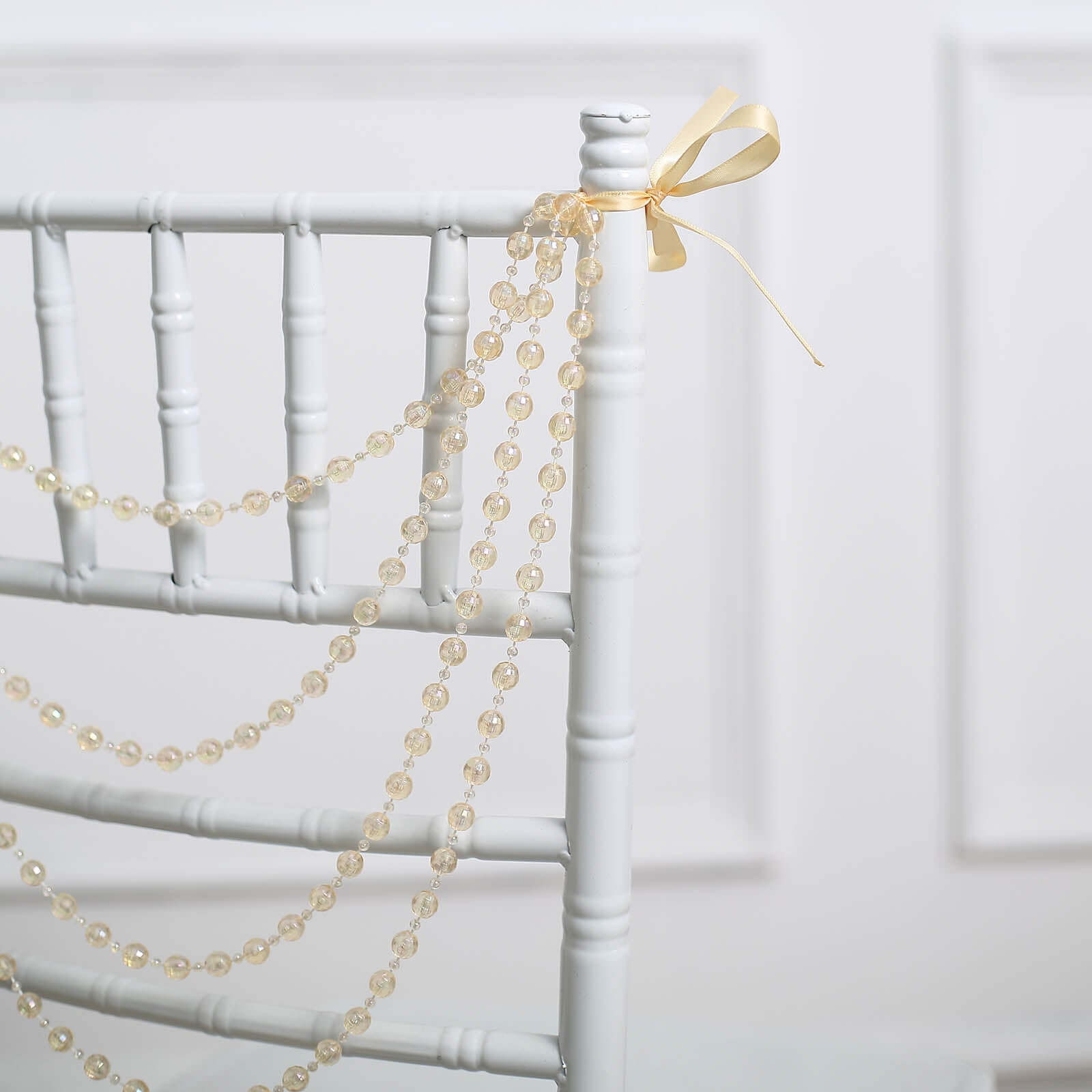 Faux Pearl Beaded 16 Chair Back Garland Sash Amber Gatsby-Inspired Style - Pre-Tied Chic Wedding Decor for Chiavari Chairs