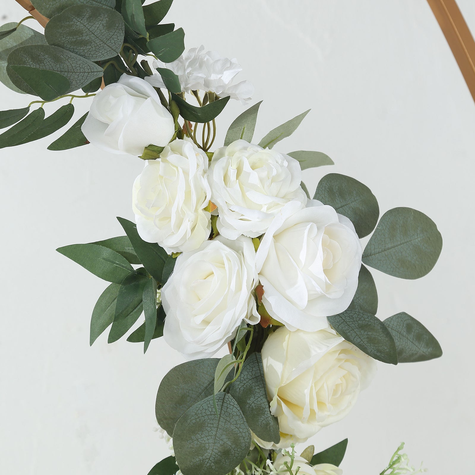 Set of 2 White Silk Rose Wedding Arch Flowers with Eucalyptus Leaves, Artificial Floral Swag Arrangement Party Decorations - 20,30