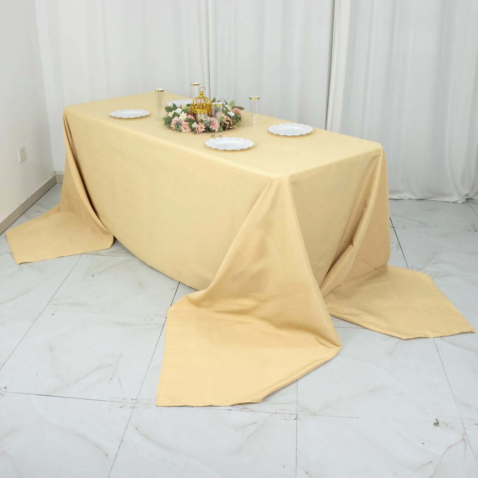 Premium Polyester 90x156 Rectangle Tablecloth Champagne - Seamless 220GSM Stain-Resistant Table Cover