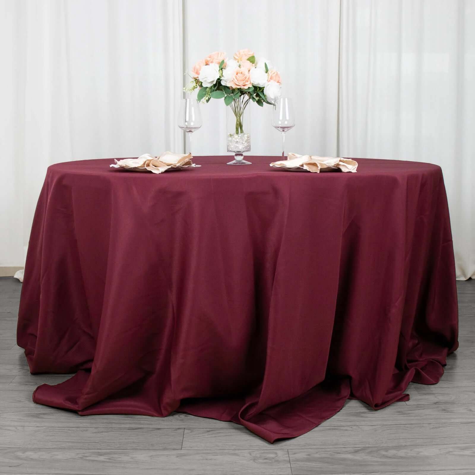 Premium Polyester 132 Round Tablecloth Burgundy - Seamless 220GSM Wrinkle-Resistant Table Cover