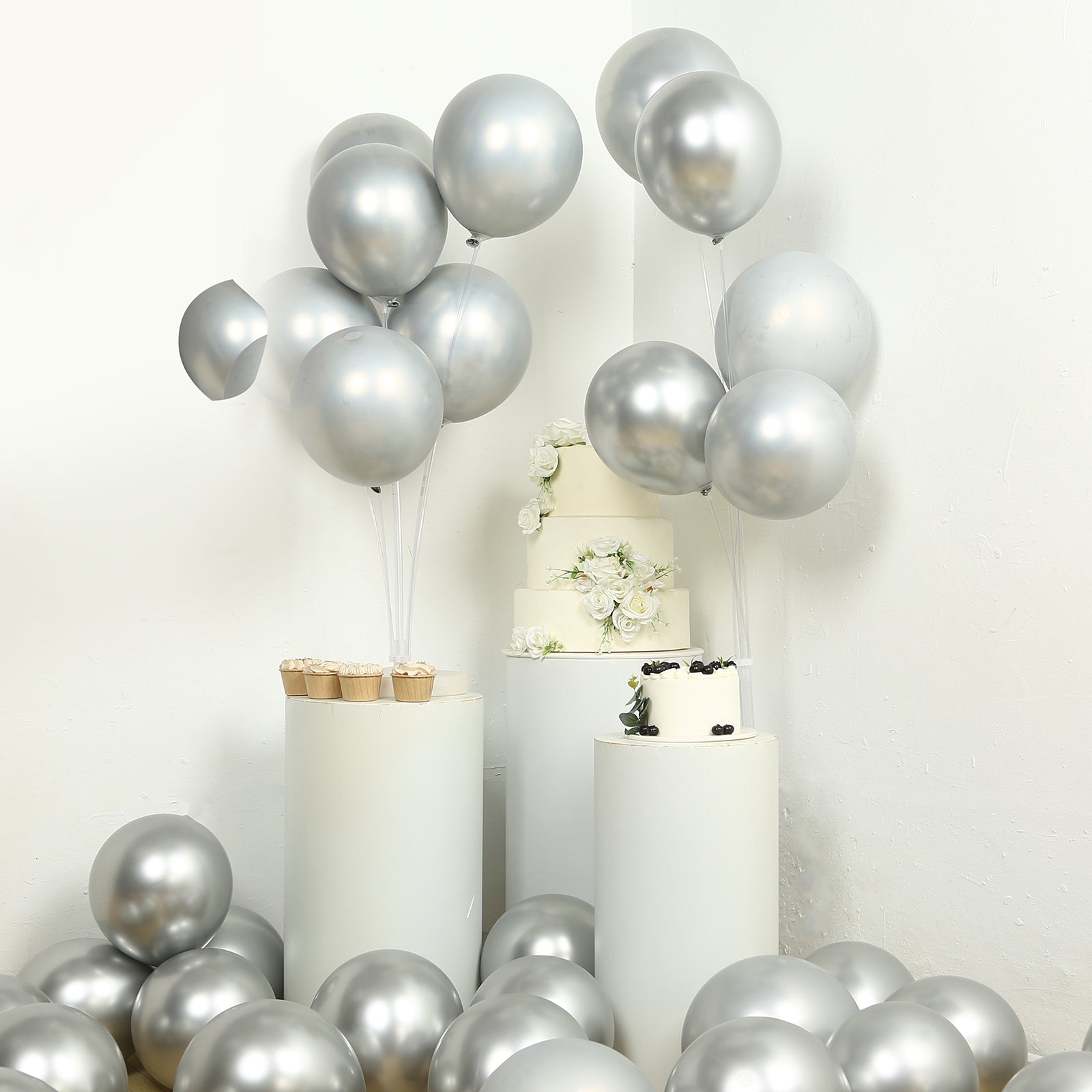 50 Pack Chrome Silver Biodegradable Latex Balloons 12, Thick Eco Friendly Metallic Party Balloons