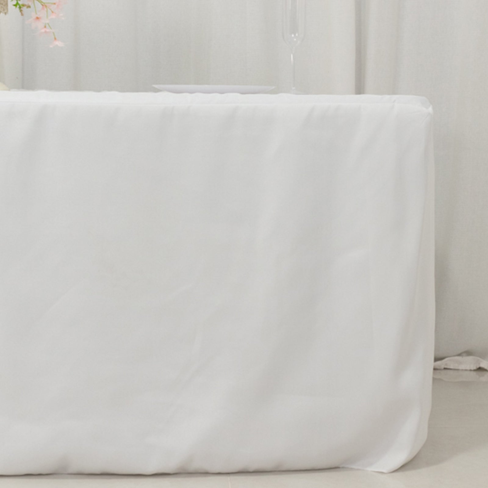 Fitted Polyester 72x30 Rectangle Tablecloth White with Open Back Design - Easy to Maintain and Wrinkle-Resistant Table Cover for Trade Shows & Displays