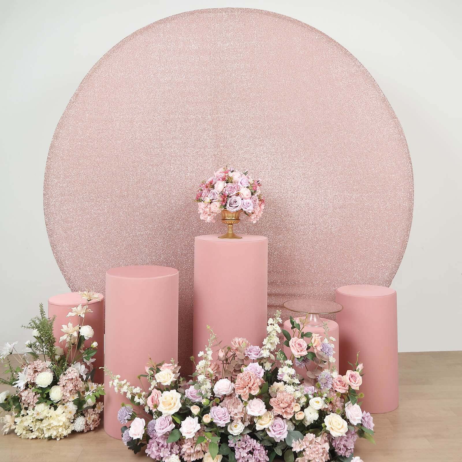 Set of 5 Dusty Rose Spandex Cylinder Pedestal Stand Covers, Stretchable Pillar Prop Covers - 160 GSM