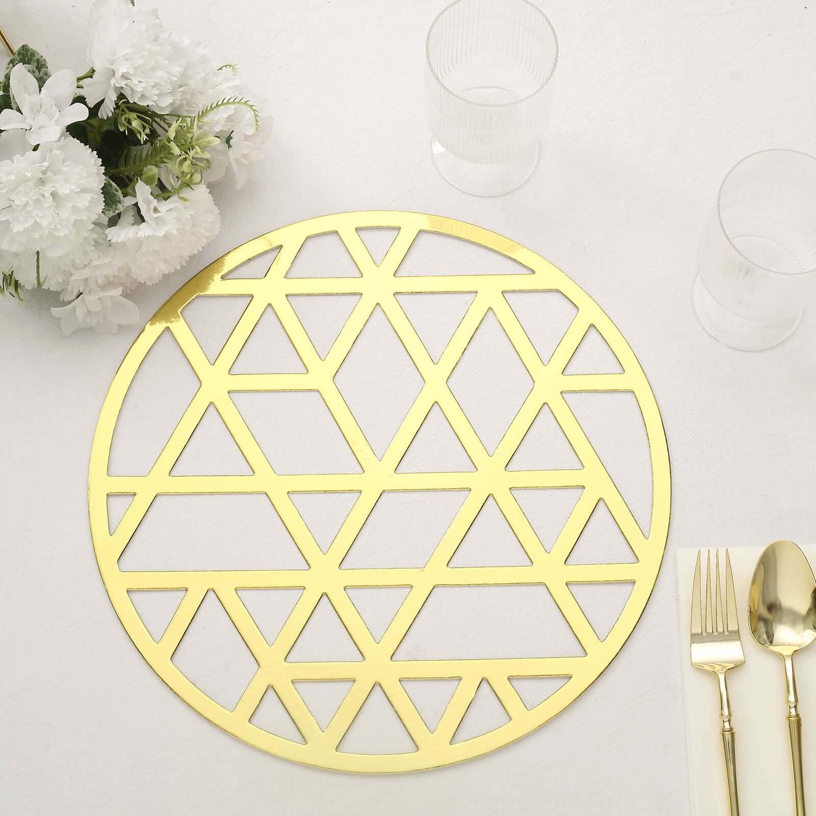 6-Pack Disposable Table Placemats in Metallic Gold Laser Cut Geometric Triangle Design - 700GSM Cardboard Placemats for Glamorous Table Settings 13