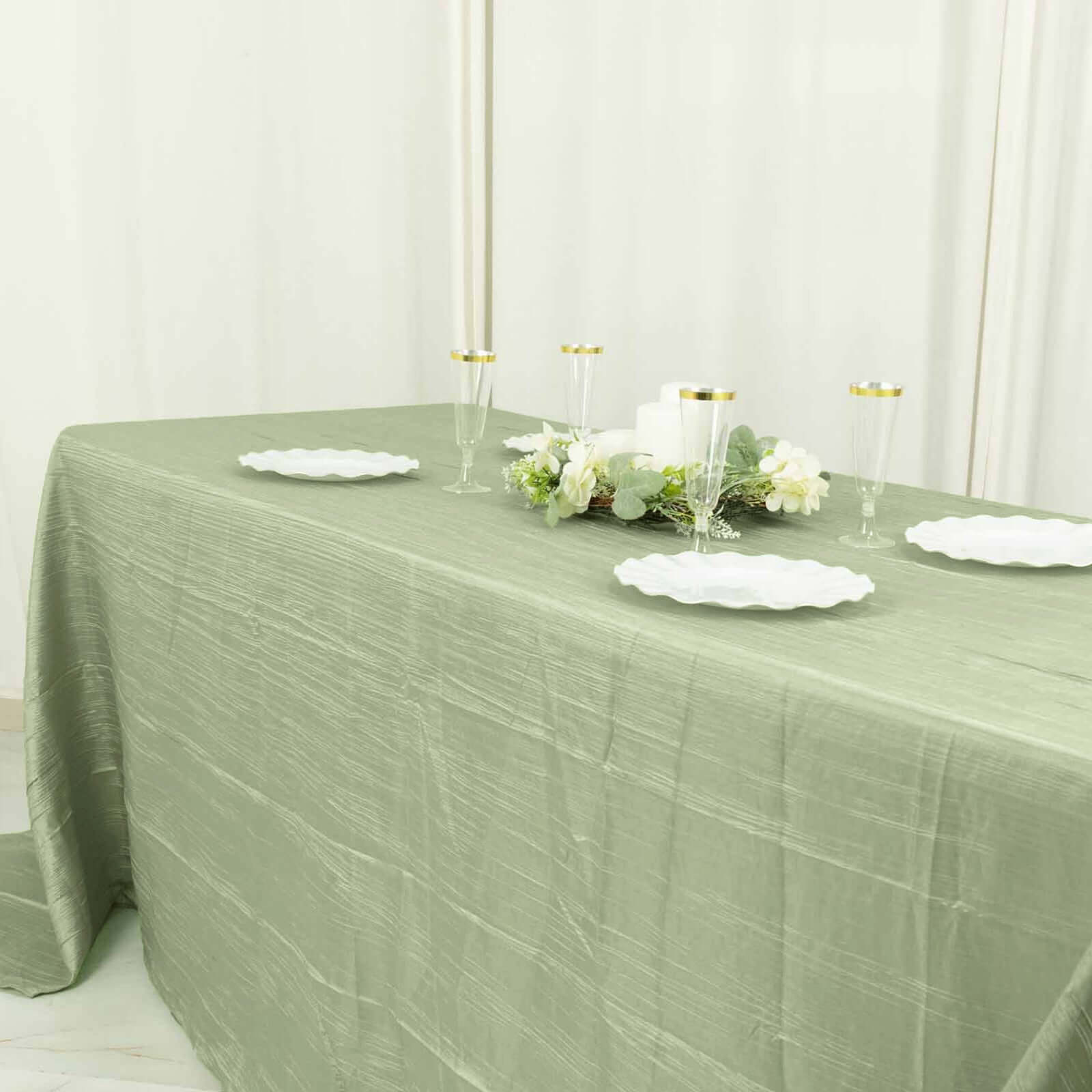 Taffeta 90x132 Rectangle Tablecloth Sage Green - Seamless Accordion Crinkle Table Cover