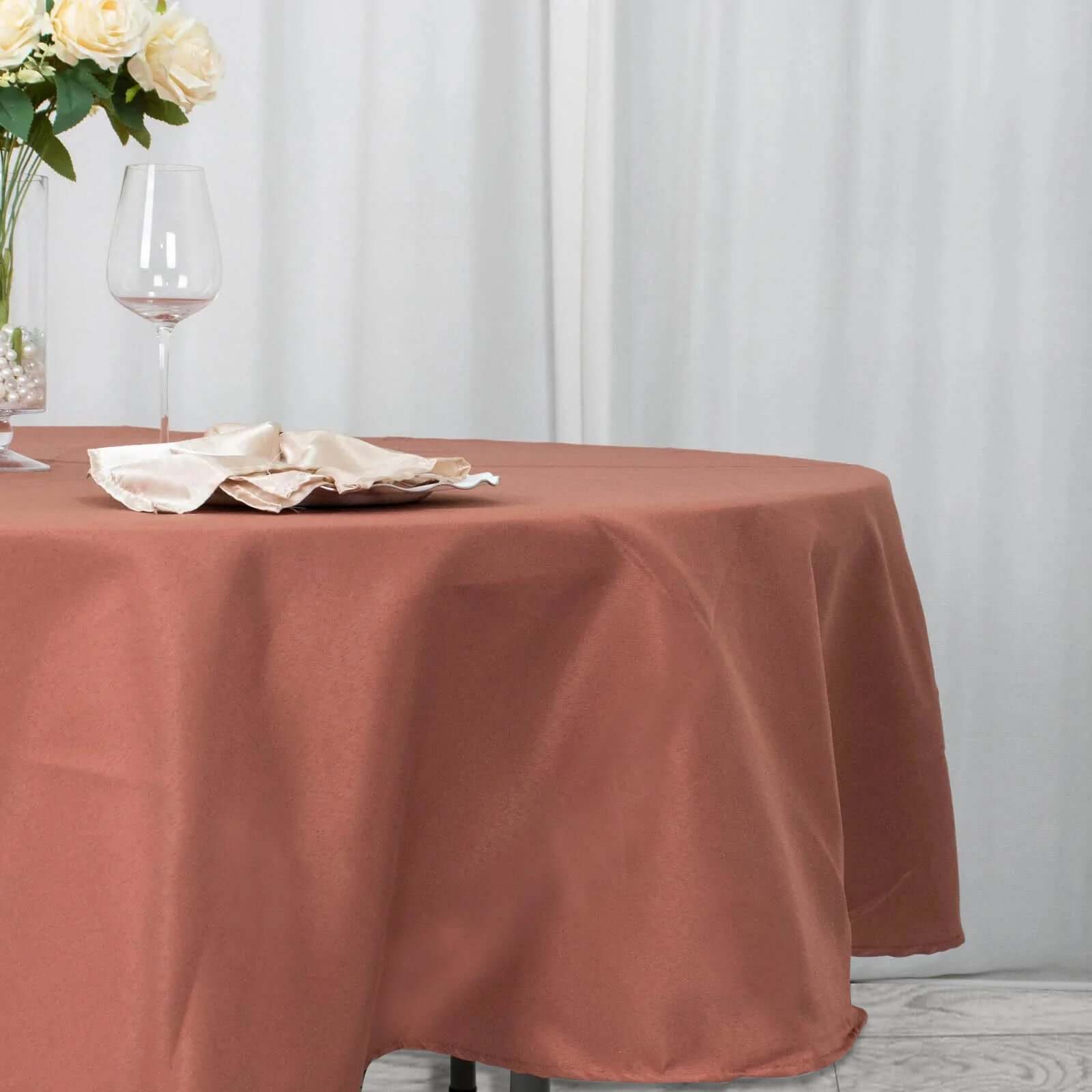 Premium Polyester 90 Round Tablecloth Terracotta (Rust) - Stain and Wrinkle-Resistant Design with 220GSM Thickness Table Cover