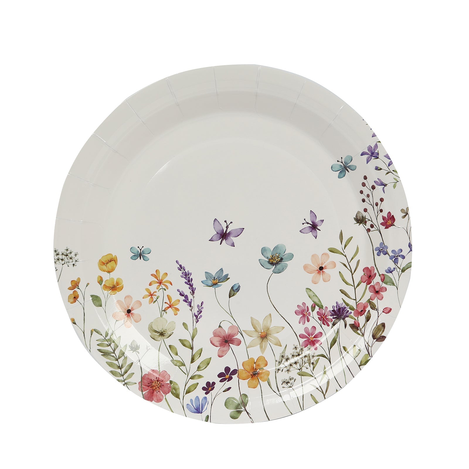 72 Pcs Paper Plates and Cups Set in White with Wildflower Butterfly Print - Disposable Party Supplies for Spring & Garden Themes