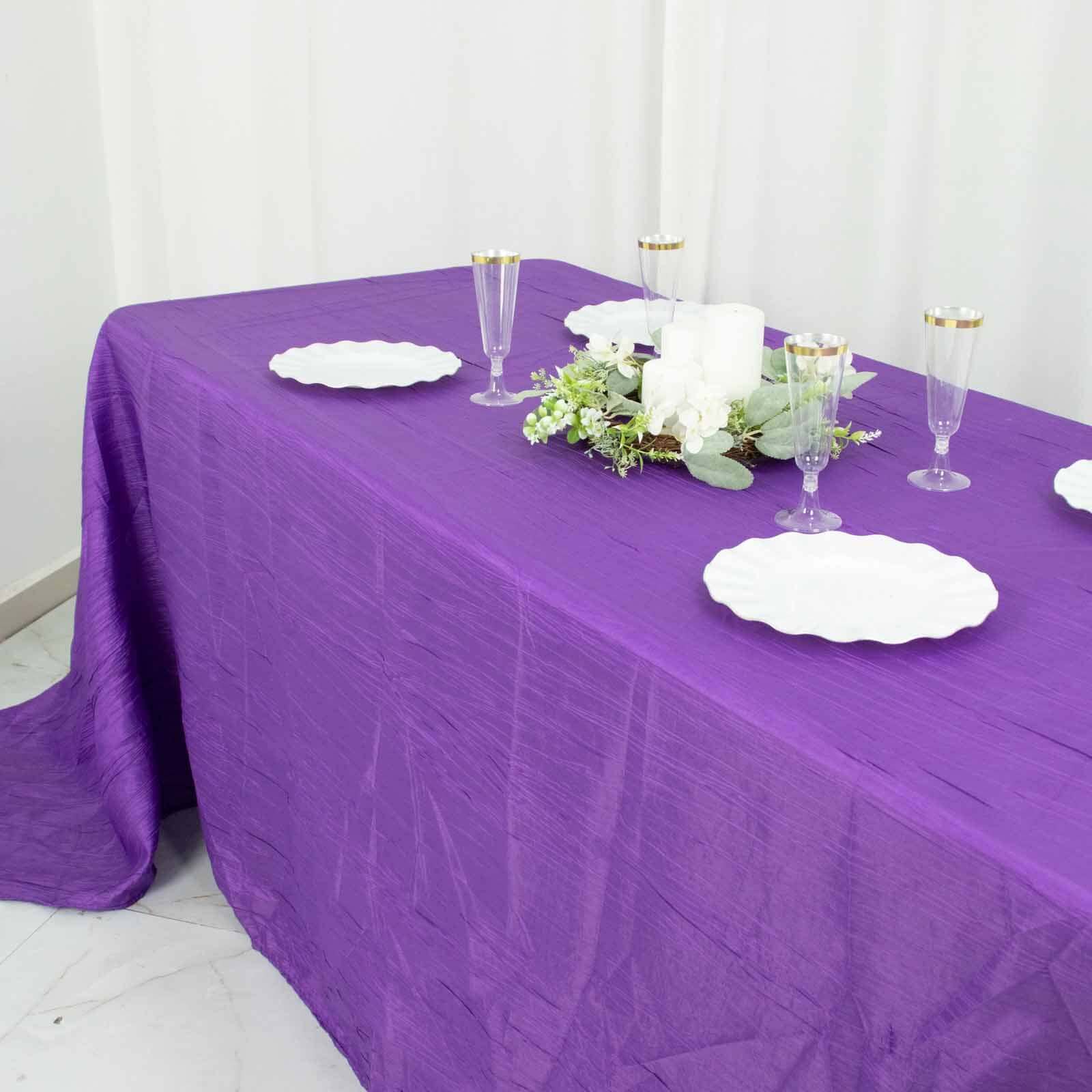 Taffeta 90x132 Rectangle Tablecloth Purple - Seamless Accordion Crinkle Table Cover