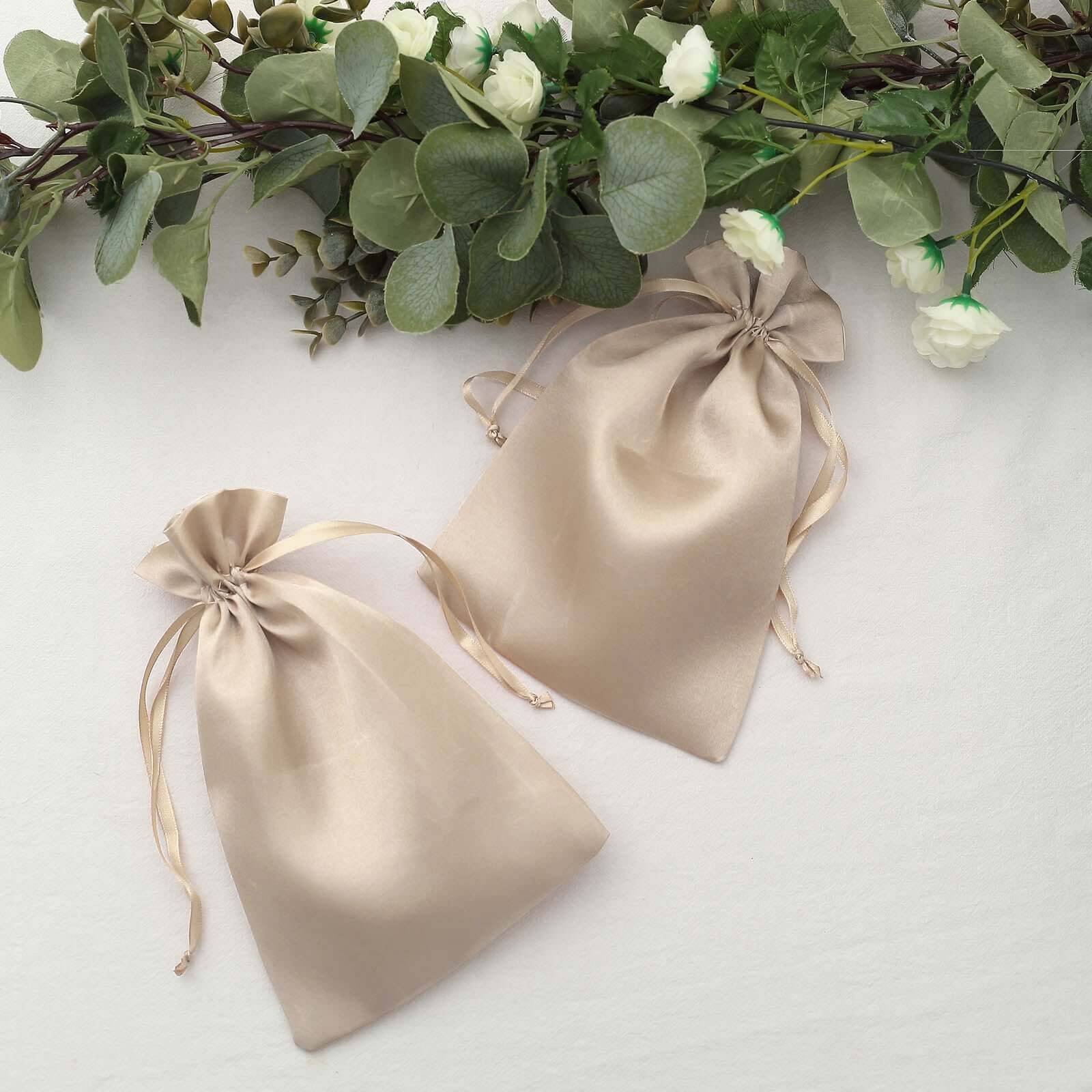 12 Pack 6x9 Beige Satin Drawstring Wedding Party Favor Gift Bags