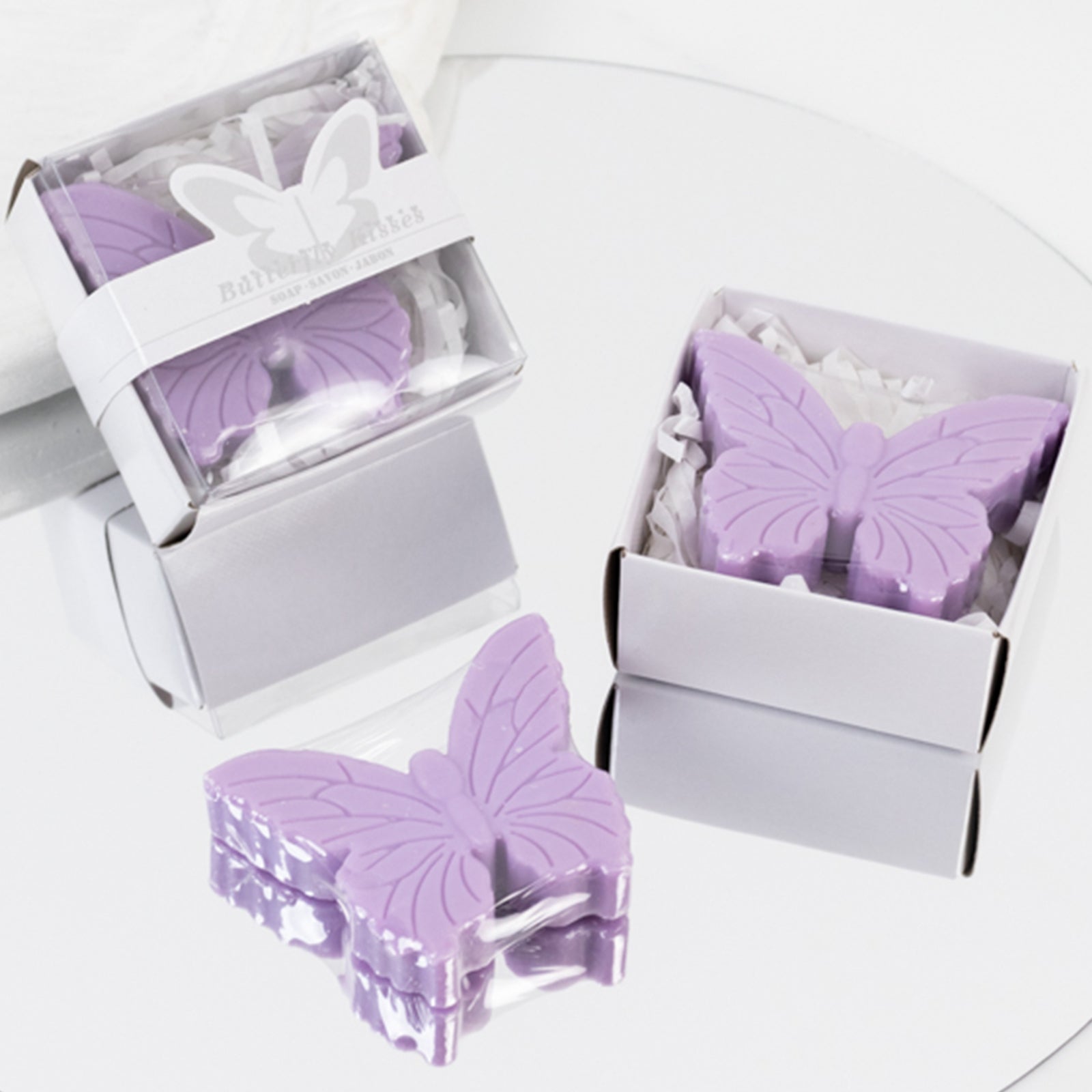 10 Pack Lavender Butterfly Unscented Soap Baby Shower Favors with Gift Boxes, Pre-Packed Bridal Shower Wedding Souvenirs - 2