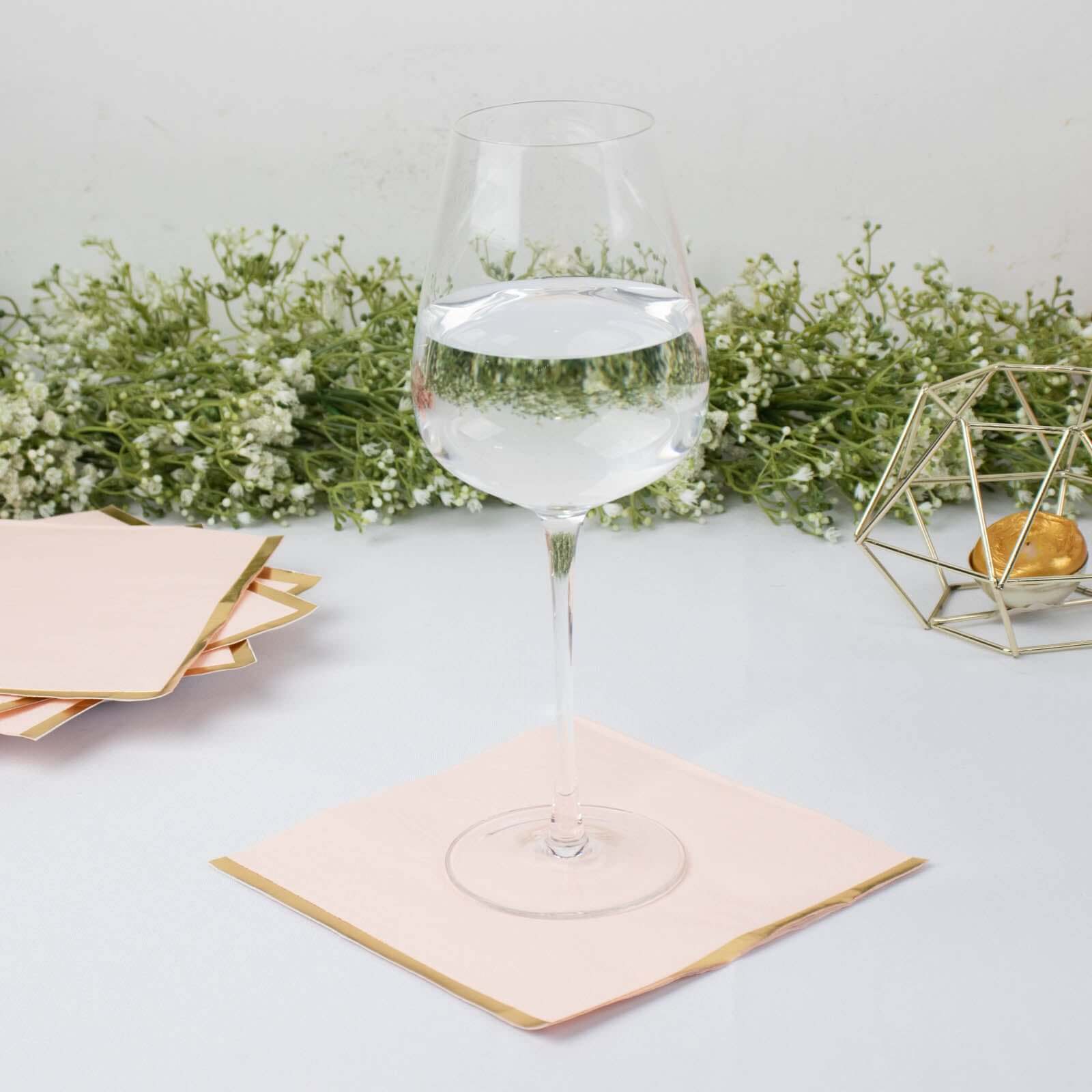 50-Pack Paper Beverage Napkins with Gold Foil Edge Blush - Disposable 2 Ply Cocktail Napkins for Events 6.5x6.5