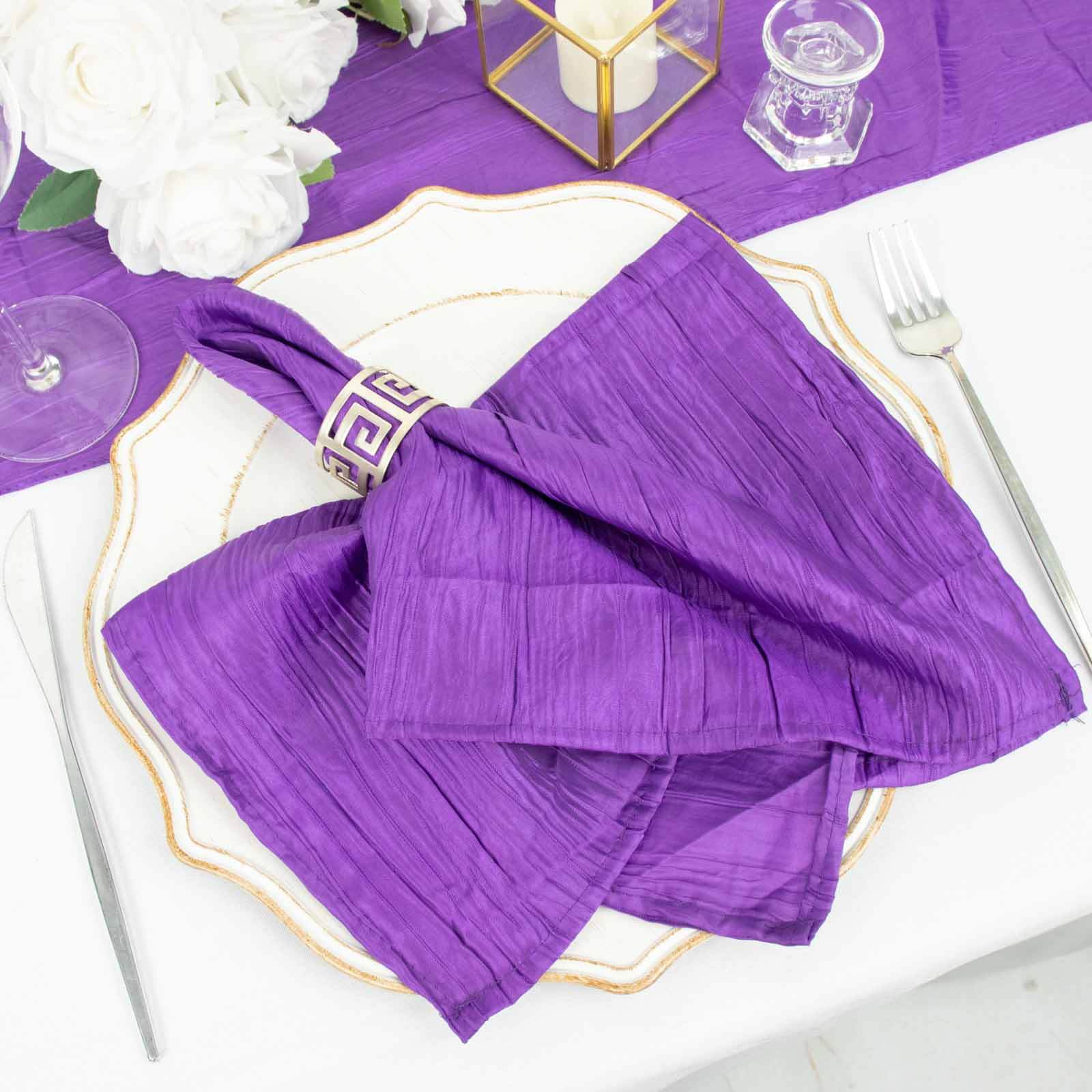 5 Pack Taffeta 20x20 Napkins Purple - Accordion Crinkle Dinner Napkins
