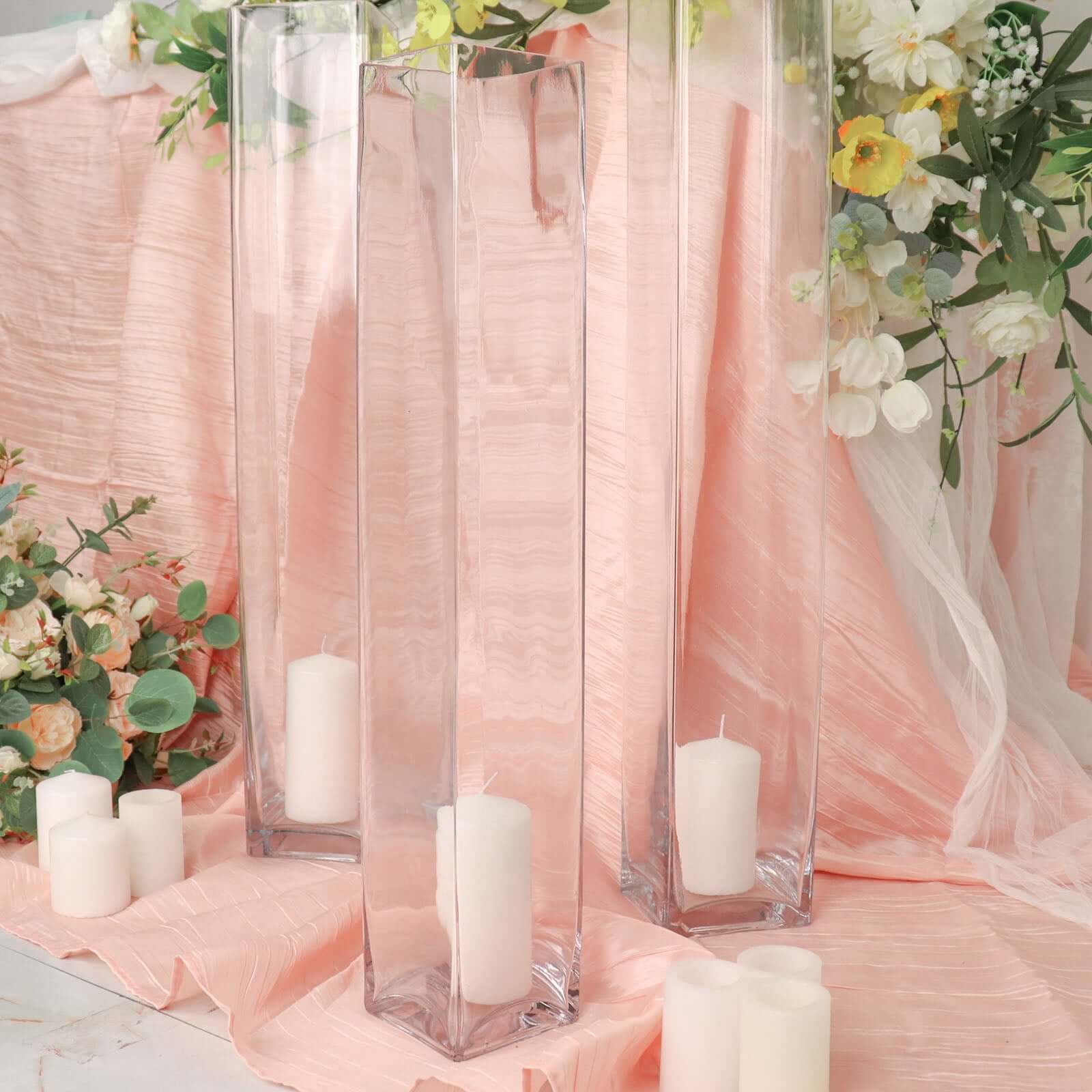 6-Pack Glass Cylinder Vases Square Clear - Durable Heavy Duty Floral Centerpieces for Weddings 24