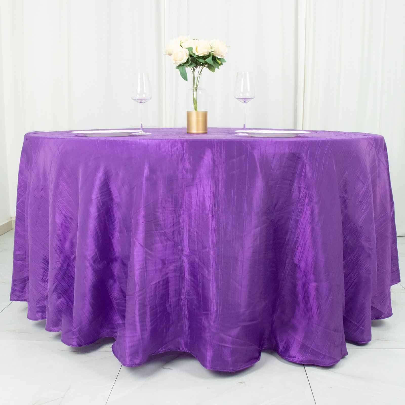 Taffeta 120 Round Tablecloth Purple - Seamless Accordion Crinkle Table Cover