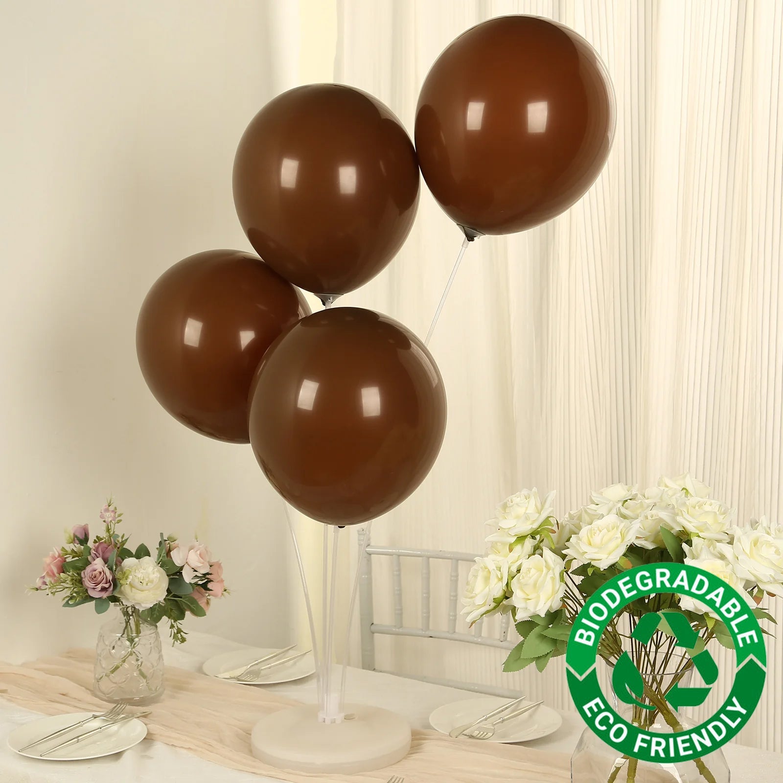 50 Pack Matte Pastel Cinnamon Brown Biodegradable Balloons 12, Round Eco-friendly Thick Latex Party Balloons