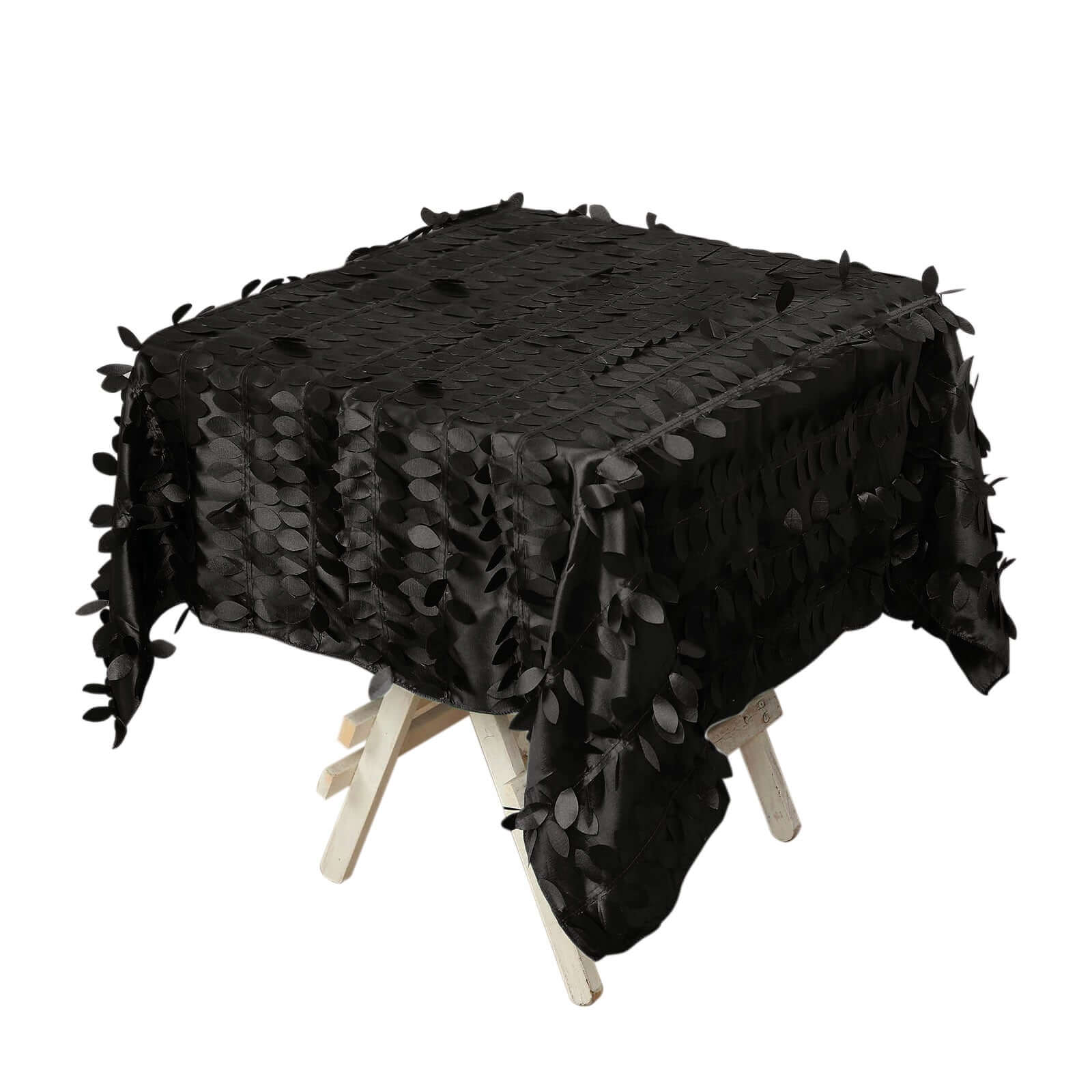 Taffeta 54x54 Square Tablecloth Black 3D Leaf Petal Table Cover