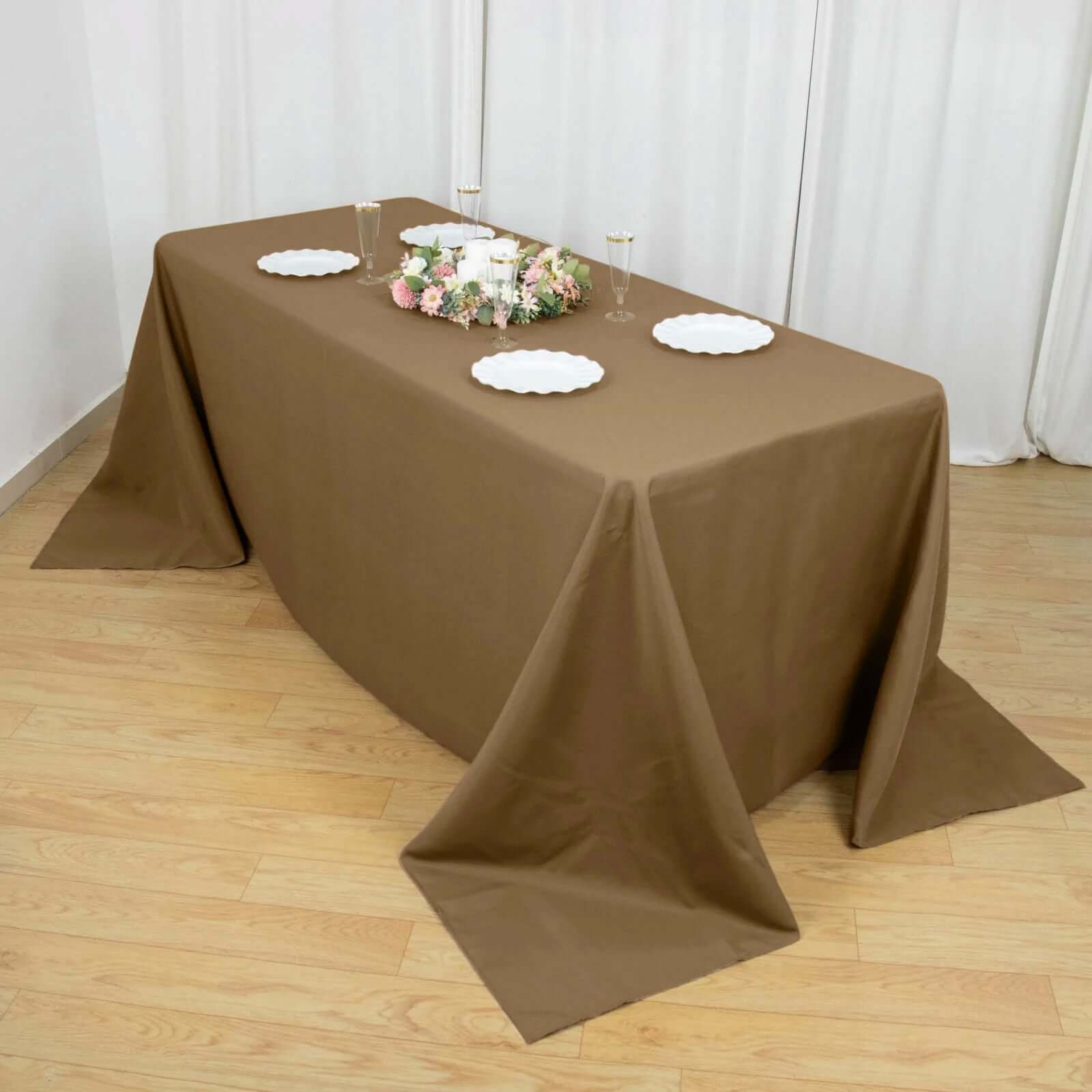 Polyester 90x132 Rectangle Tablecloth Taupe - Seamless Wrinkle-Resistant Table Cover